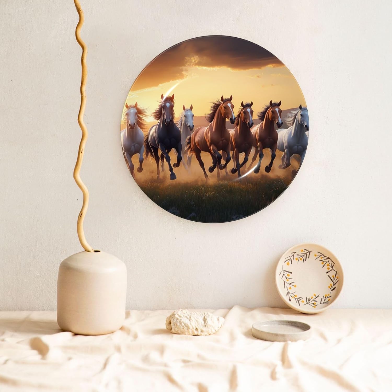 Running Horses Bone China Decorative Plate –ceramic Art Plate With Display Stand For Home, Kitchen, Wall Or Table Decor