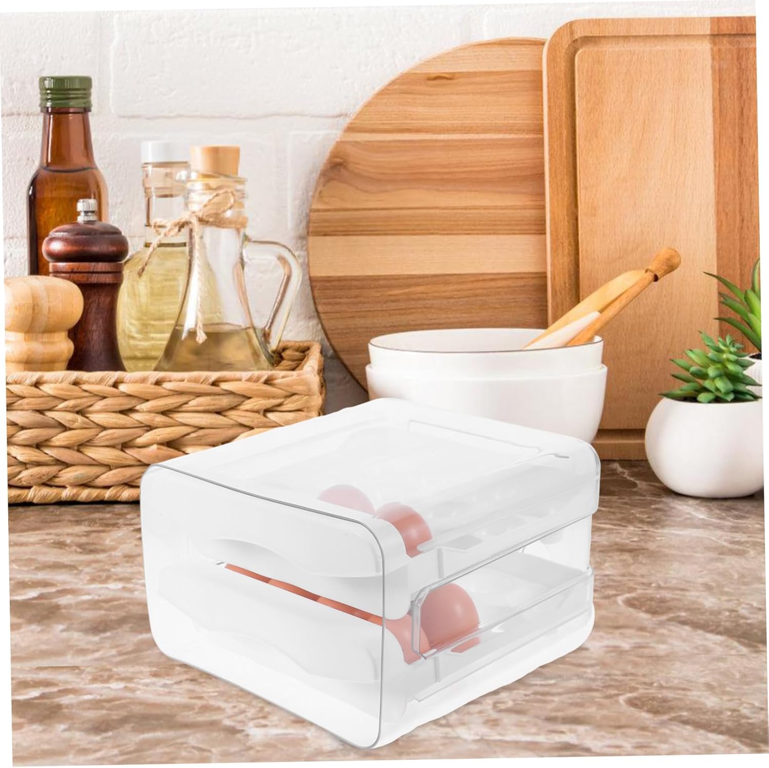 Cabilock Transparent Double Layer Egg Organizer with Lid Refrigerator Egg Storage Box for Kitchen Counter Fridge Stable Support and Flexible Placement