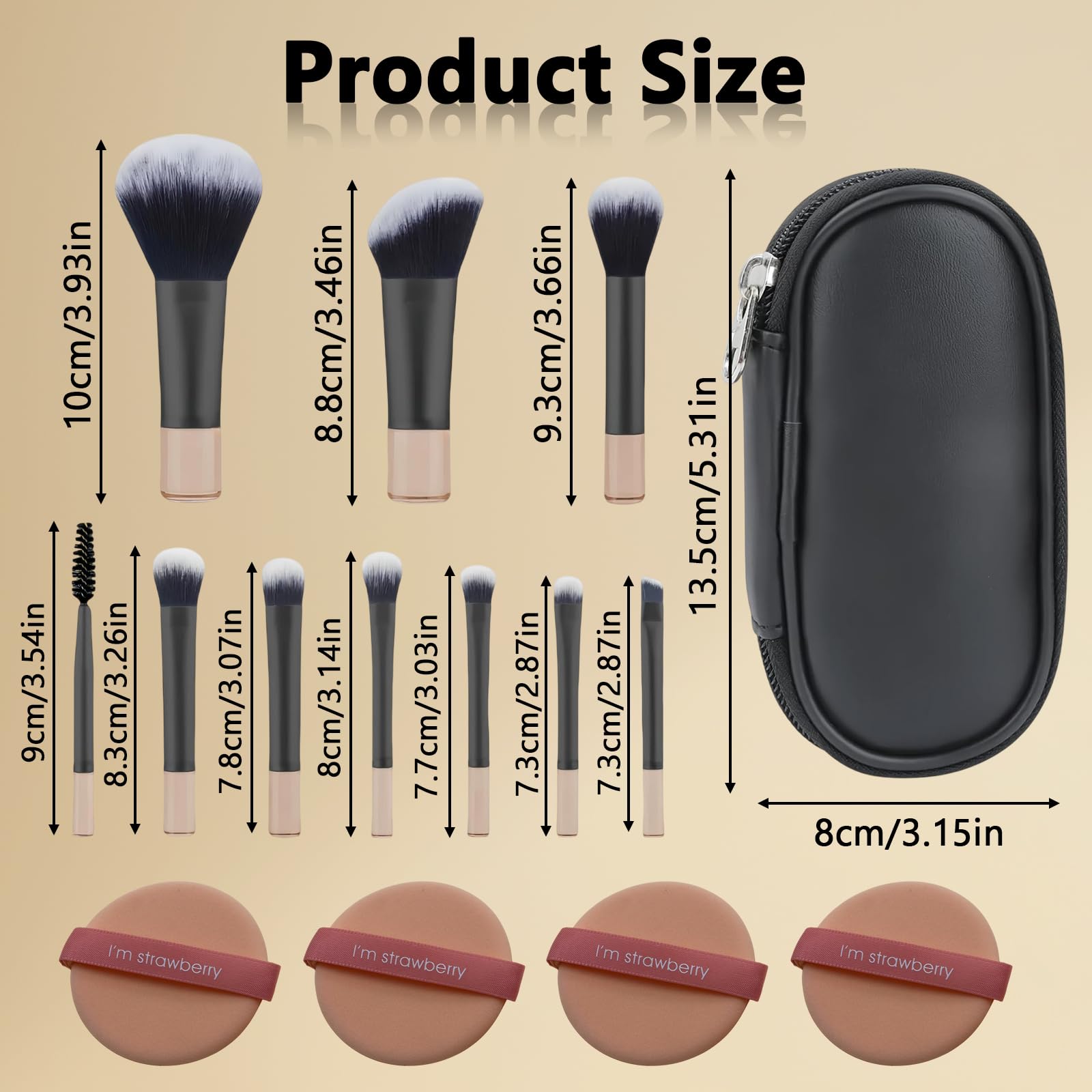 Set di 10 pennelli da trucco da viaggio, portatili, formato da viaggio, mini pennelli da trucco con custodia e 4 spugnette per cipria, pennelli cosmetici professionali per fondotinta, correttore