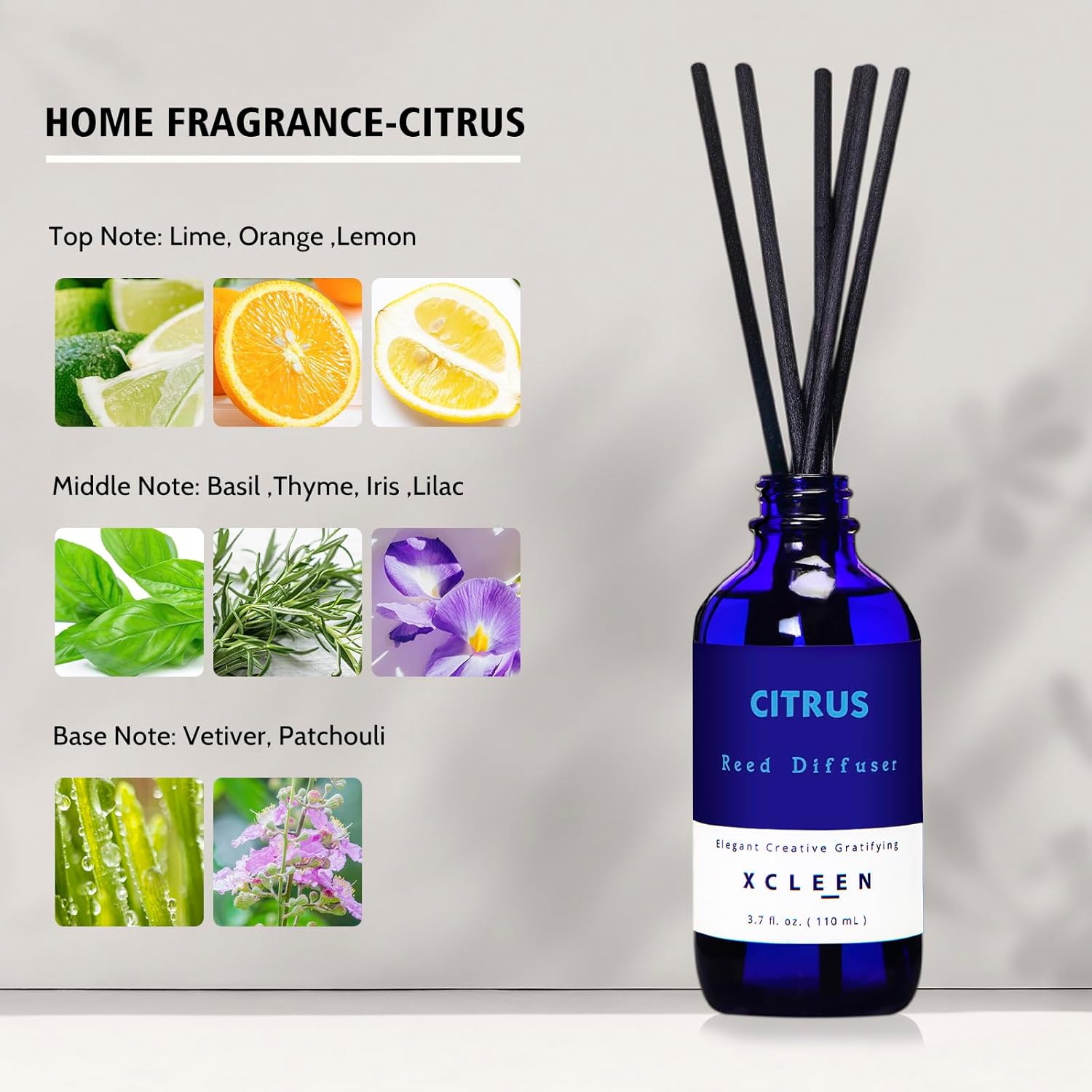 Citrus Scented Reed Diffuser, Orange, Lime & Lemon Oil Reed Diffuser, Real Citrus! Holiday Home Fragrance for Bathroom Office Decor - Image 3