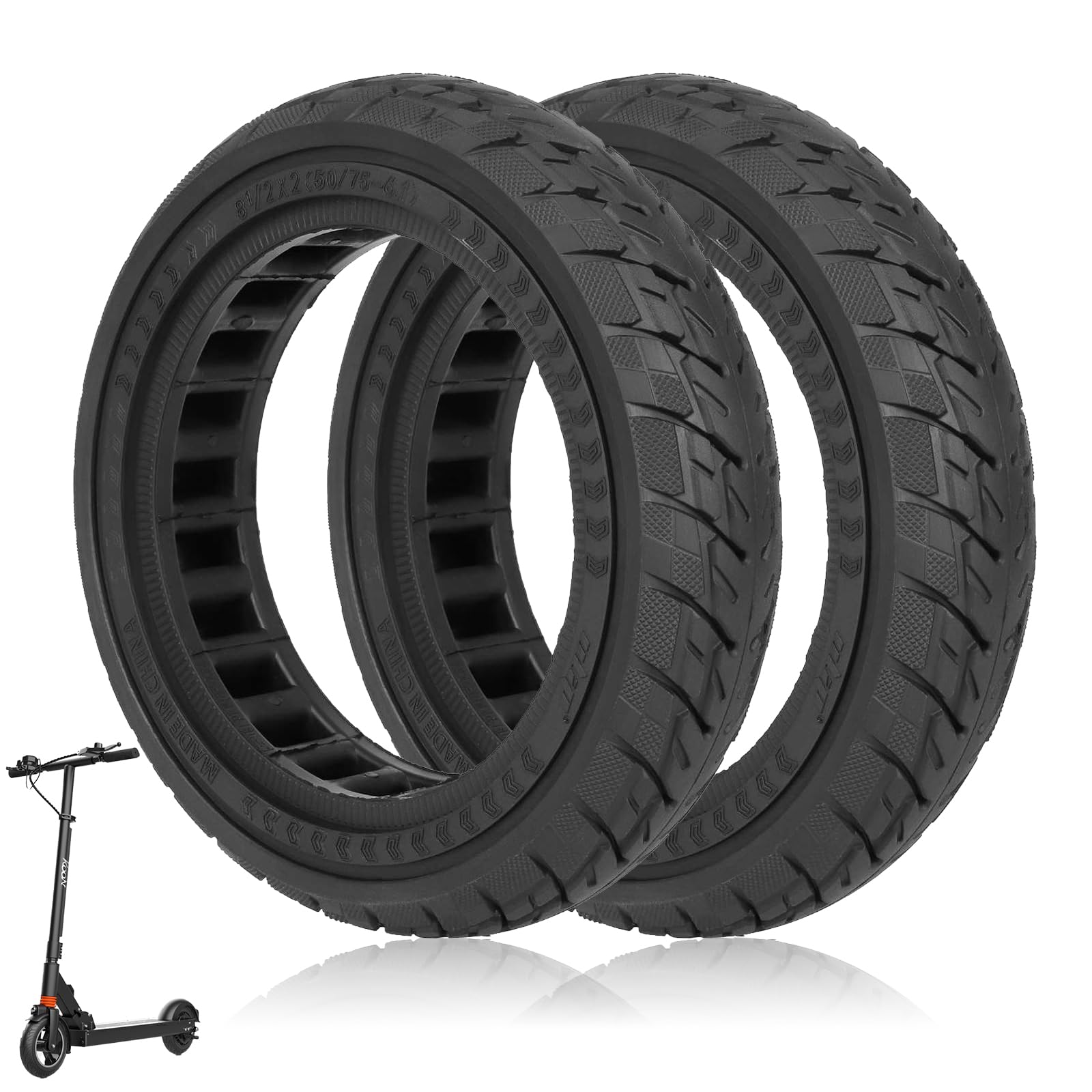8.5 Pulgadas Ruedas Macizas para Patinete Electrico，8 1/2x2 Ruedas de Patinete Electrico para Xiaomi M365/Pro 2/Pro/1S，50/75-6.1 Antipinchazos Neumáticos de Repuesto Delantera/Trasera