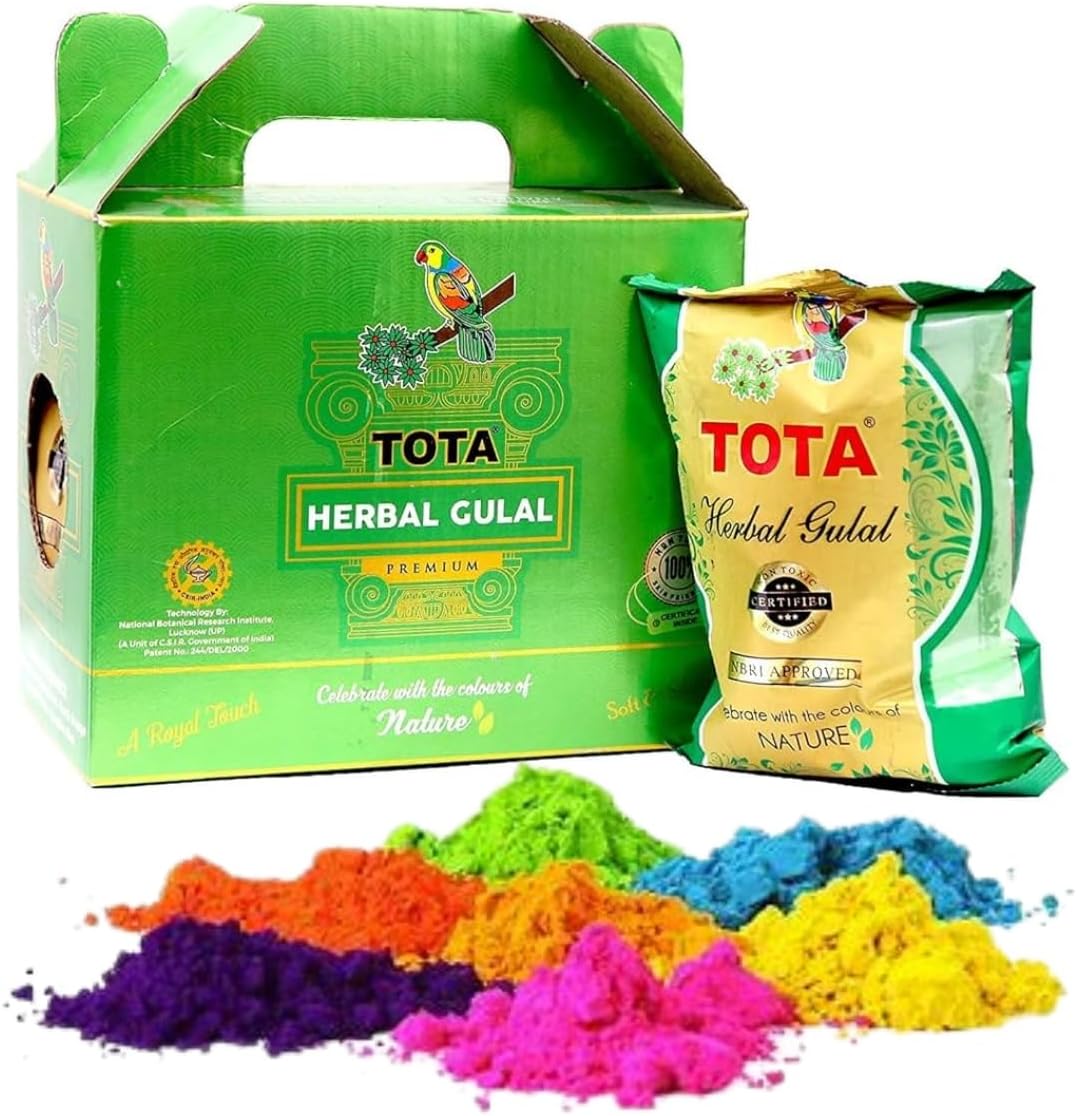 TOTA Herbal Holi Colour Giftbox | Certified Non-Toxic Chemical Free Natural Colors – 500 gm |Pack of 5 Neon Color Holi Gulal - Pink, Orange, Green, Light Green, Light Pink