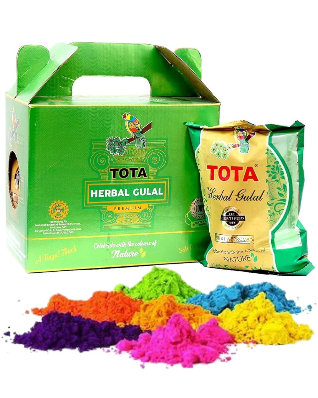 Herbal Holi Gulal Pack of 5 * 100g (Pink, Orange, Green, Light Green, Light Pink) Certified Non-Toxic Chemical Free Natural Colors