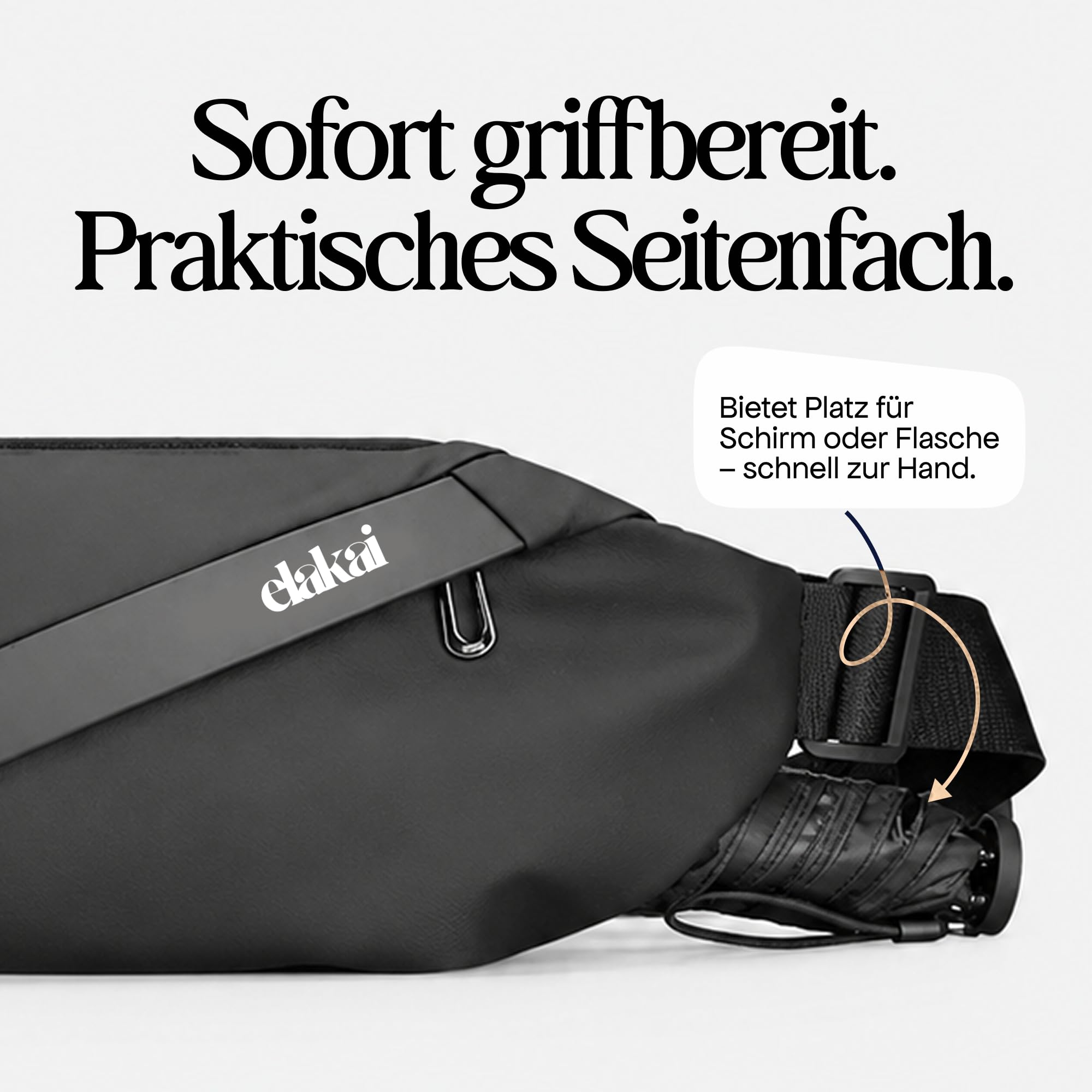 ELAKAI 3L Bauchtasche & Sling Bag Schwarz | Kleine Crossbody Bag Schultertasche für Damen Herren Männer | Anti-Diebstahl, Wasserdicht | Sport Festival Wandern Laufen