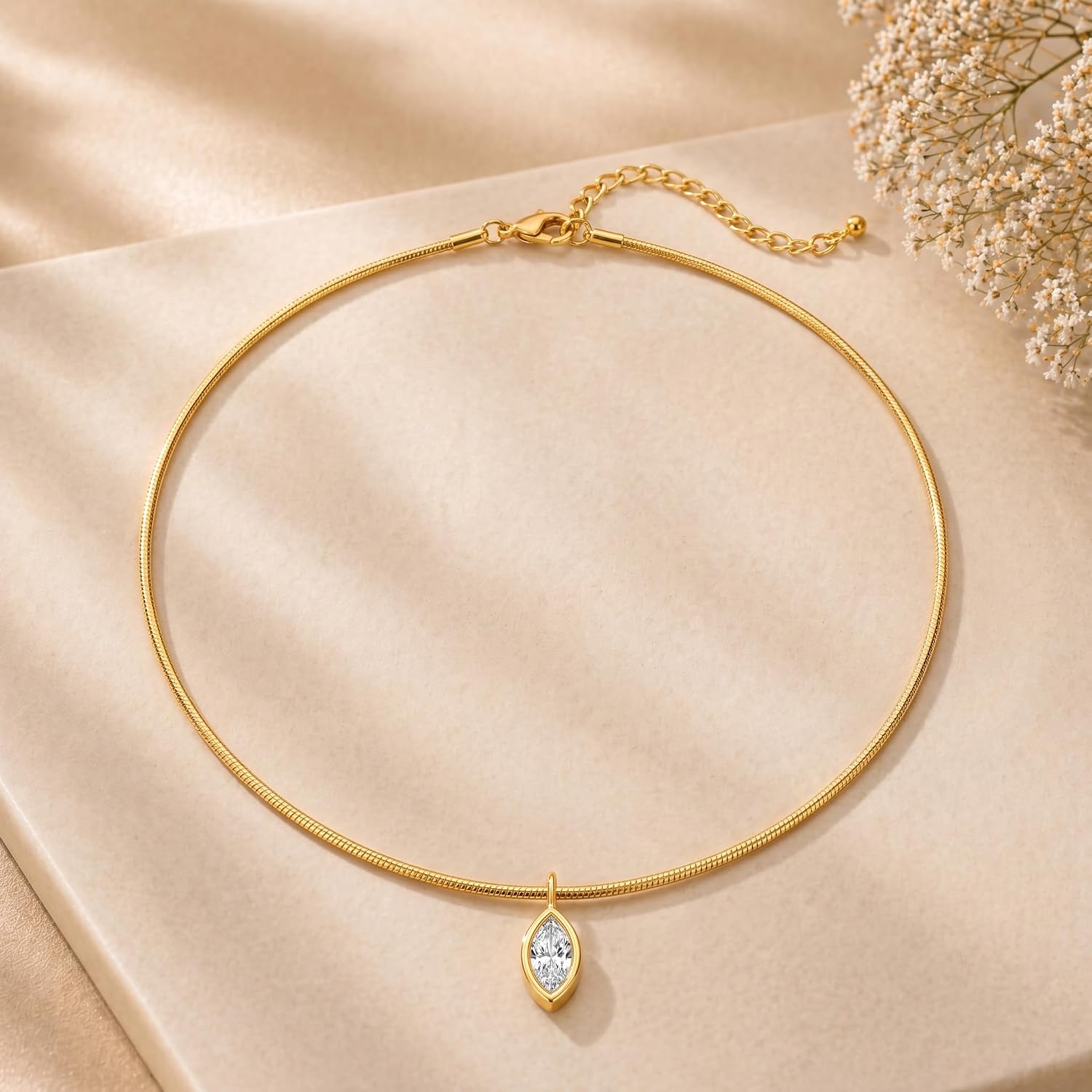 Gold Collar Choker Necklace for Women Trendy Dainty 14K Gold Plated Cubic Zirconia Pendant Necklace Statement Fashion Charm Jewelry for Women