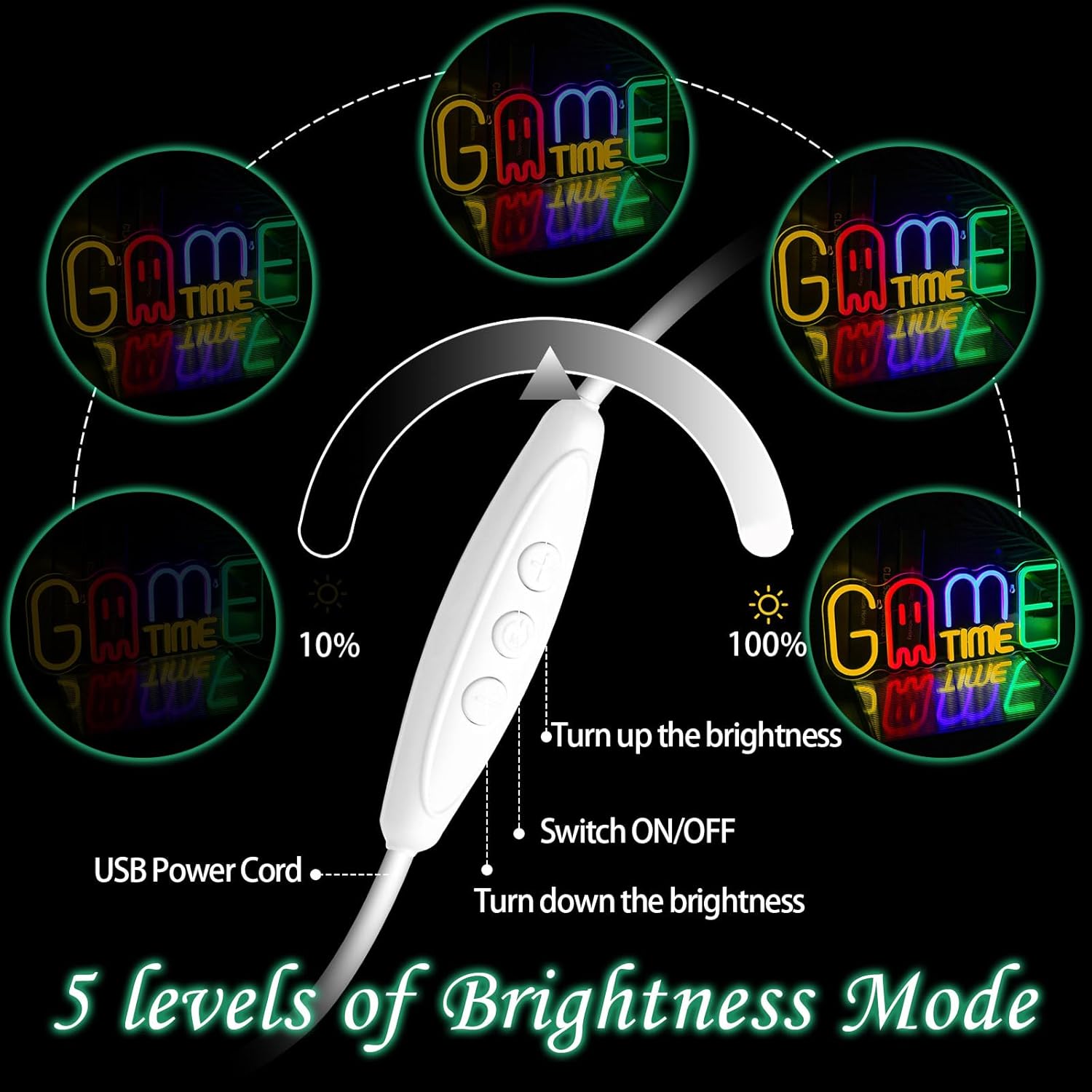 Game Time Neon Sign Game Room Wall Decor Dimmable Led Gamer Neon Light Teen Kids Bedroom Gifts for Christmas Gifts