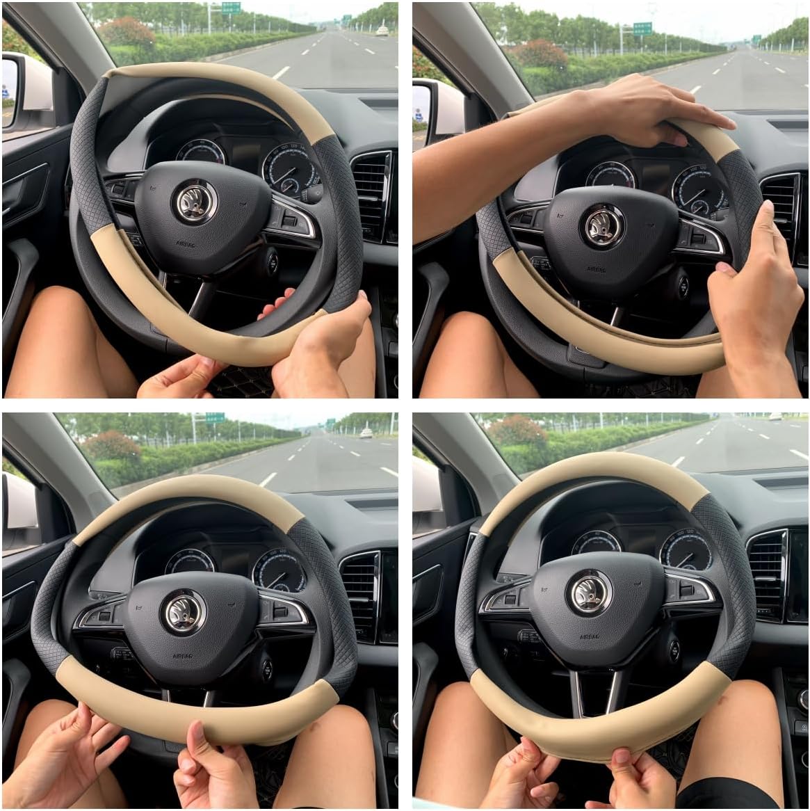 Soft Leather Steering Wheel Cover for Men and Women,Universal 15 Inch Fit Vehicles,Sedans,SUVs,Vans, Trucks - Beige