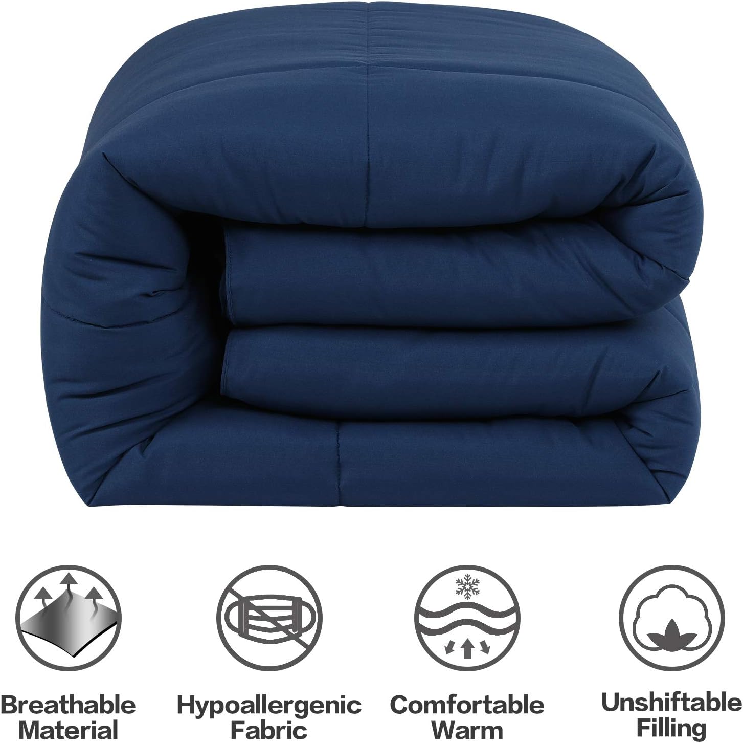 Promo Discount Up To 70% Off All Season Queen Size Bed Comforter,Soft Down Alternative Quilted Comforter,Box Stitched,Machine Washable(Navy,88x88Inches)