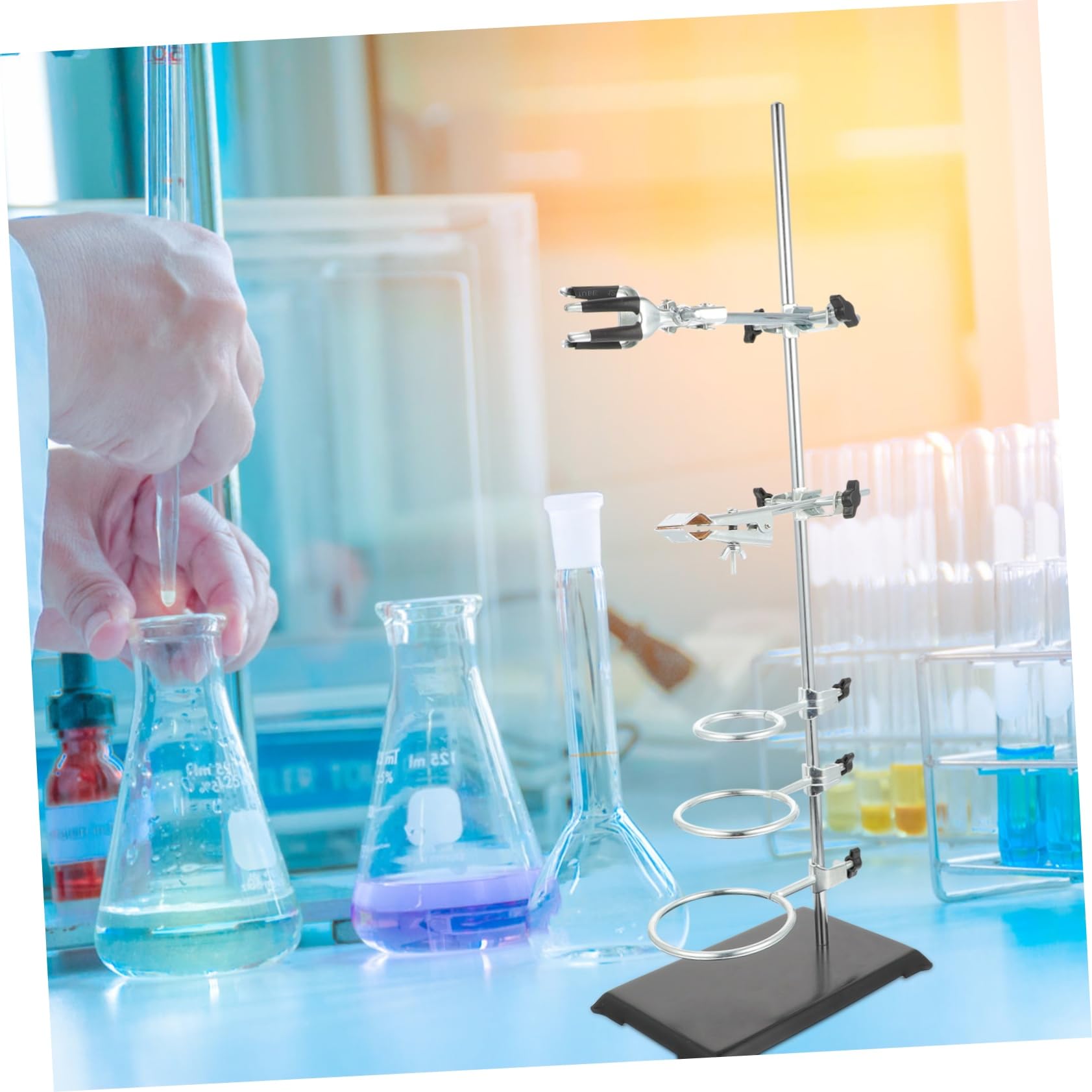 Chemisches Labor Retortenstativ aus Eisen Höhenverstellbar mit 6 Halterungen Platzsparend und Robust für Präzise Laborinstrumente im Chemielabor Einsatz