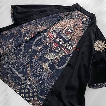 Amazon.co.jp: 地獄変 刺繍唐紐別珍心經羽織 黒金色アウター