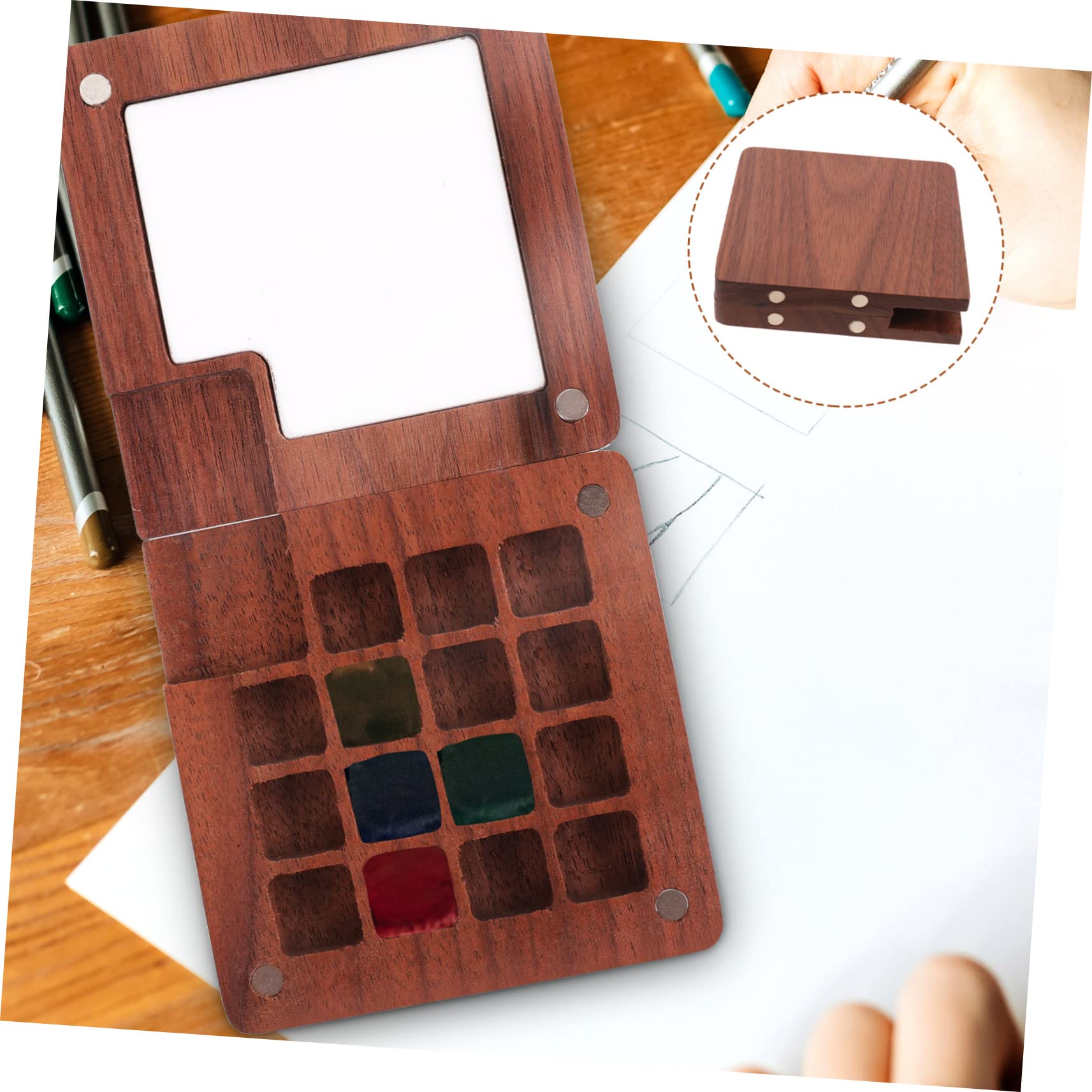Operitacx 4piezas Caja De Mezcla De Color Portátil De Madera Para Acuarelas Estuche De Pintura Acuarela De Madera Caja De Pigmentos Magnética