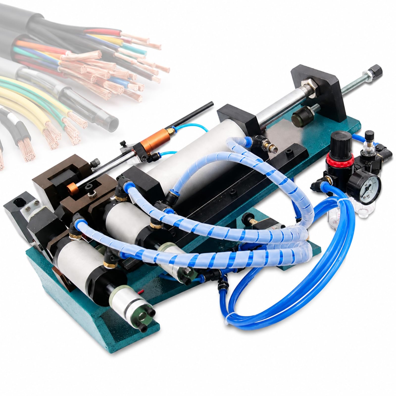 Máquina Neumática Pelacables, Máquina Manual Pelacables Neumática con Espaciado De Cuchillas Ajustable, Cilindro De Doble Efecto Y Tuerca Ajustable para Cables De Cobre Aislados.
