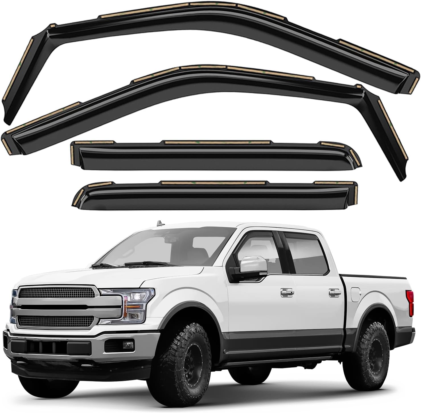 Window Deflectors Smoke Tinted in-Channel Side Window Vent Visor Deflectors Rain Guards Compatible with Ford F150 2015-2020 SuperCrew (fit for F250-F550 17-25) - 4pcs. GW0815