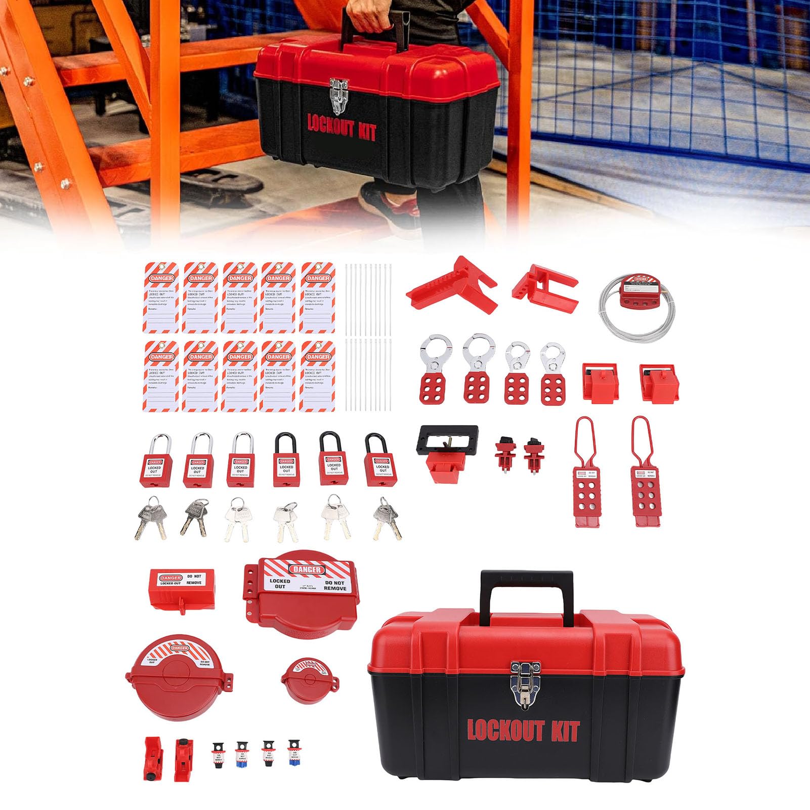 Generic Kit de Etiquetado de Bloqueo Industrial Completo con Bloqueos de Válvulas y Etiquetas de Seguridad para Equipos de Mantenimiento 1 Juego Completo