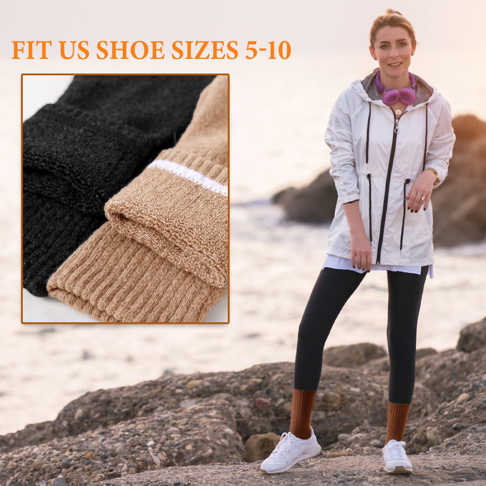 VoJoPi Wool Socks for Women Thermal and Warm Hiking Winter Thick Cozy Cushion Boot Work Socks 5 Pairs, Size 5-10