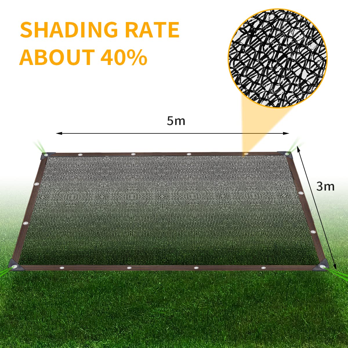 LATERN 40% schaduwdoek met doorvoertules, 2 m x 10 m tuingaas schaduwzeil HDPE zonnescherm net UV-bestendig gaas voor kasafdekking patio plant bloem kippenhok carport LATERN 40% schaduwdoek met doorvoertules, 2 m x 10 m tuingaas schaduwzeil HDPE zonnescherm net UV-bestendig gaas voor kasafdekking patio plant bloem kippenhok carport