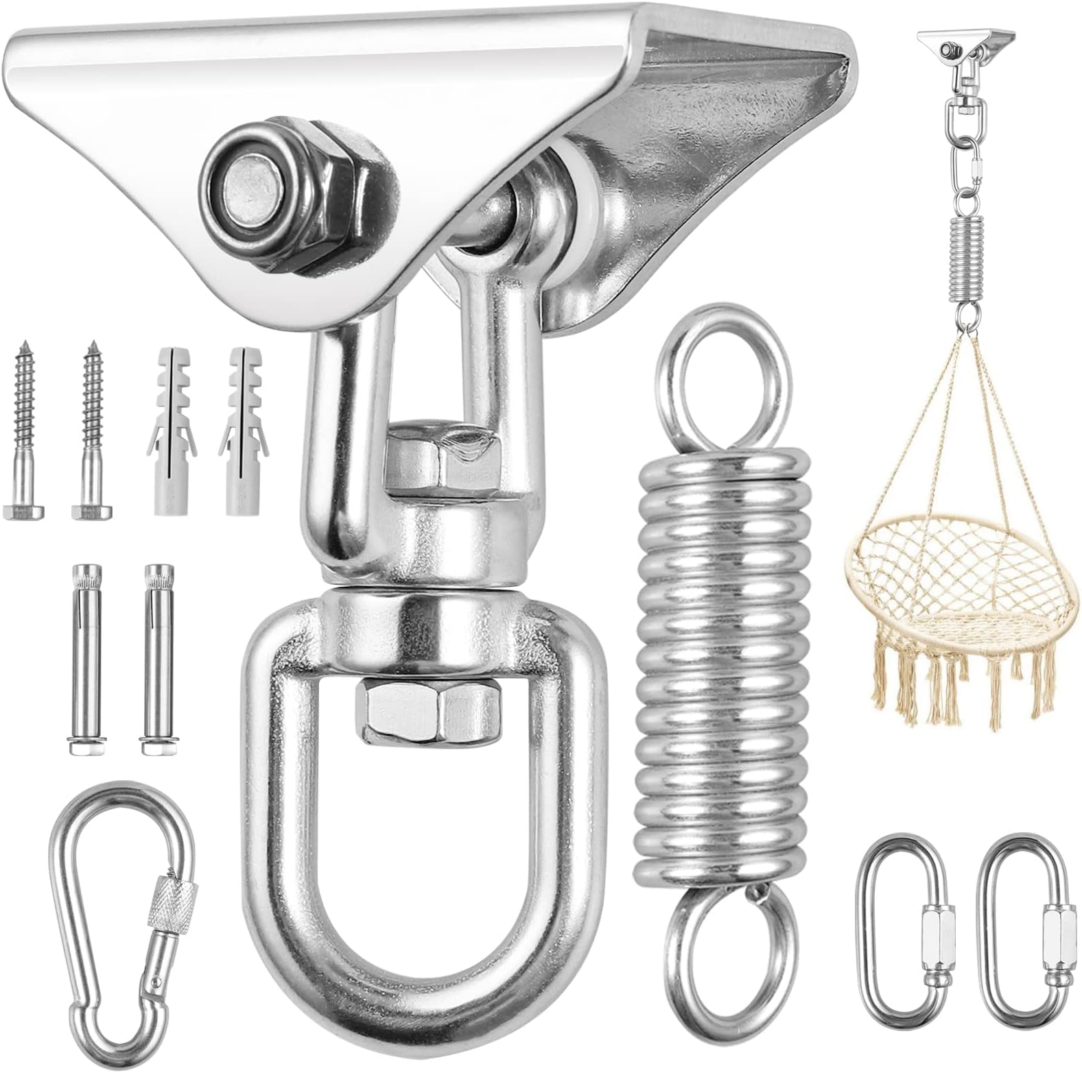 Anbte Heavy Duty Swing Hangers with 15cm Spring -450KG Capacity, Stainless Steel Swing Chair Hangers Anti-rust 360° Rotate Swivel Hammock Hooks with Bolt for Concrete Wooden Yoga Sandbag Hammock Chair