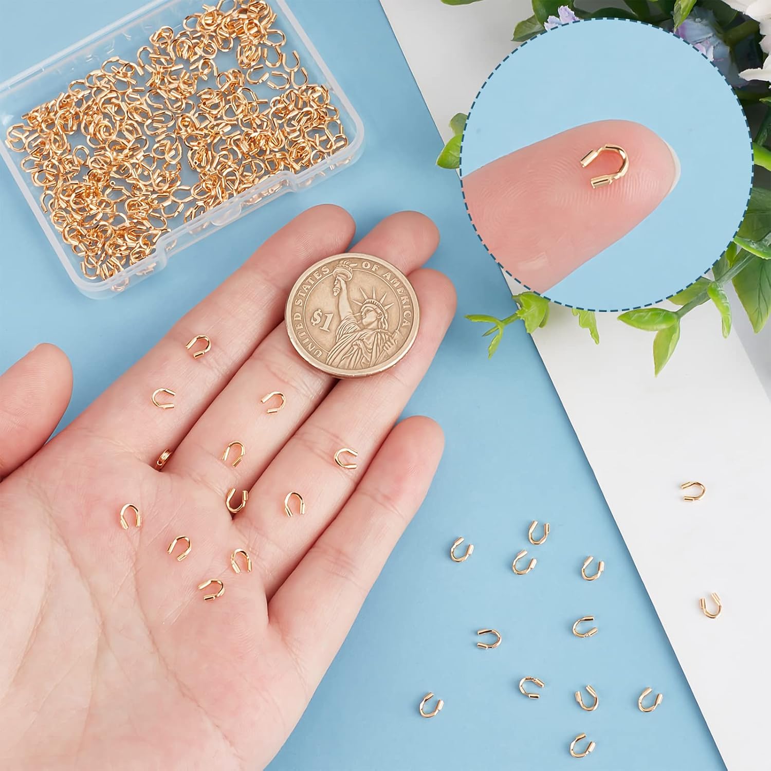 Beebeecraft 1 Box 300Pcs Wire Guardian 18K Gold Plated Brass U Shape Wire Guard Loops Thread Protector for Jewelry Making Earring Bracelet Necklaces(Hole: 0.6mm) - Image 3