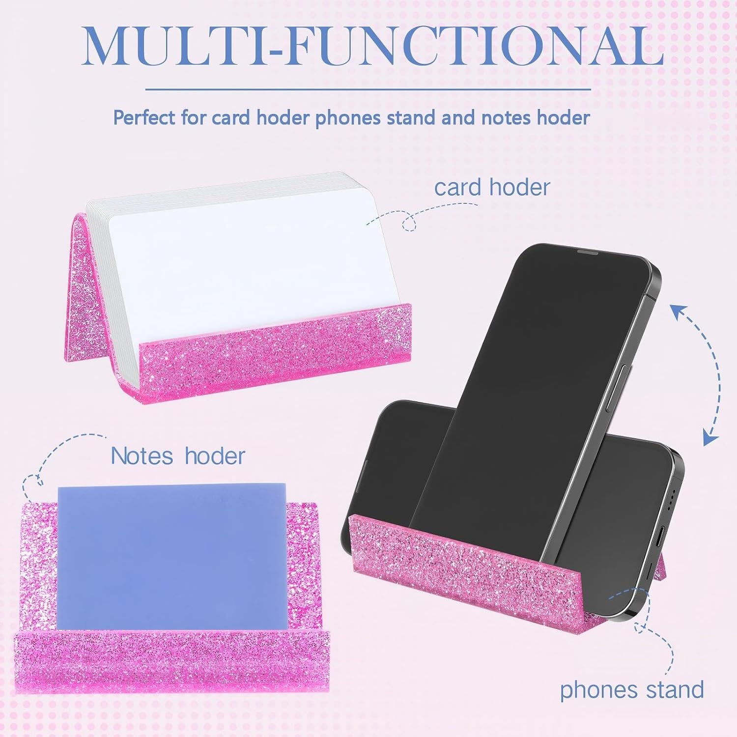 GlikCeil 6 Pack Pink Business Card Holder for Desk Glitter Acrylic Business Shine Card Holders Stand Organizer Display for Office Desktop image 5