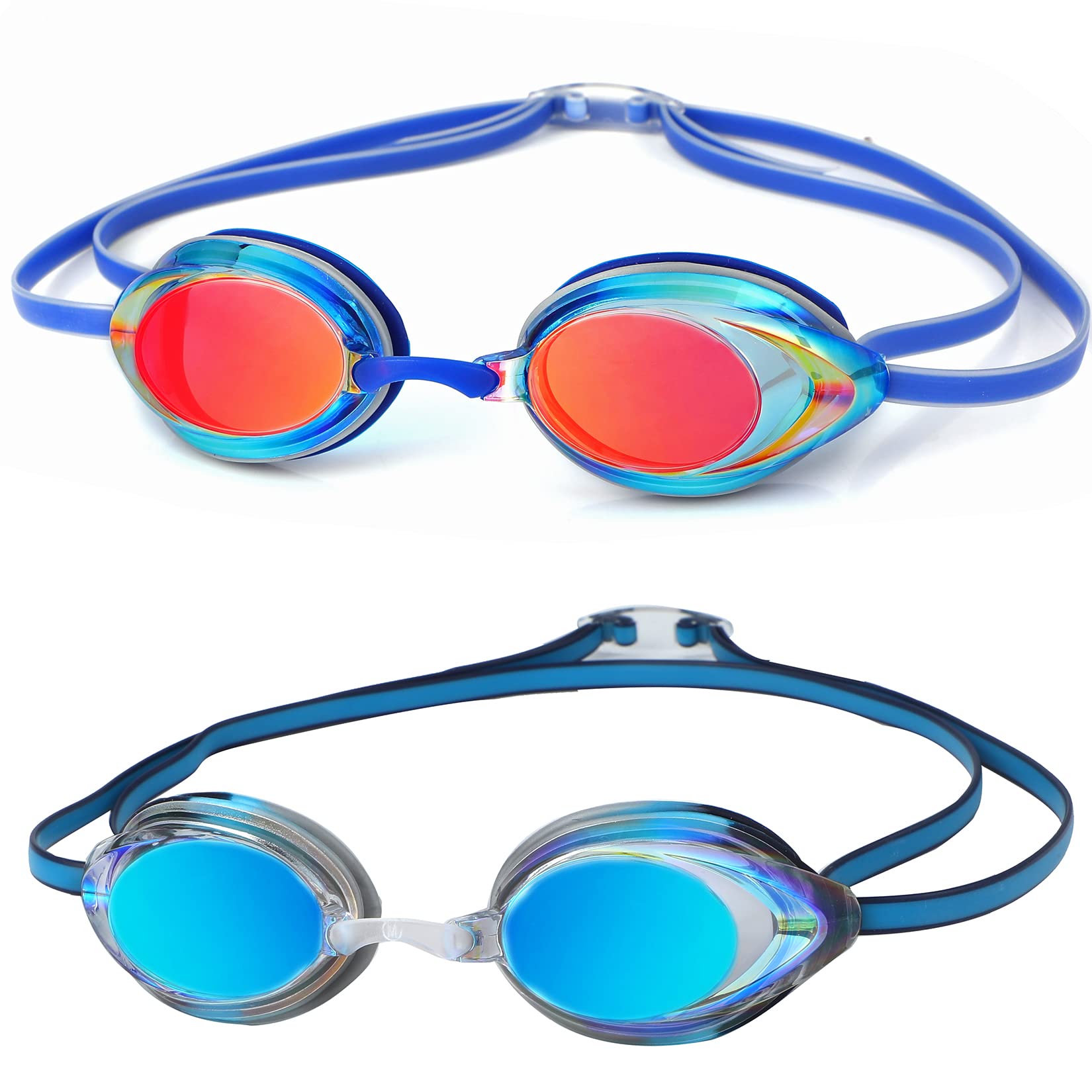 Gafas de natación profesionales, paquete de 2 gafas de natación con protección UV, antivaho, sin fugas, ligeras, para adultos, mujeres, hombres, jóvenes