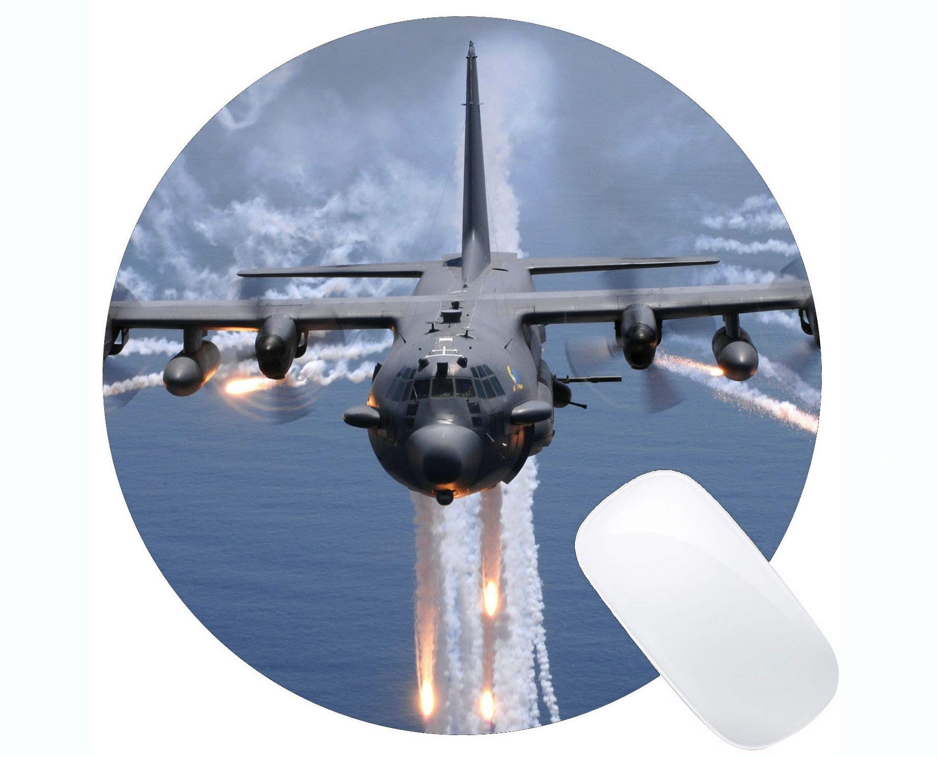 MIKKA Round Mouse Pad with Stitched Edge,Military Lockheed AC 130 Mouse Mat,Non-Slip Rubber Base Mousepad-15276