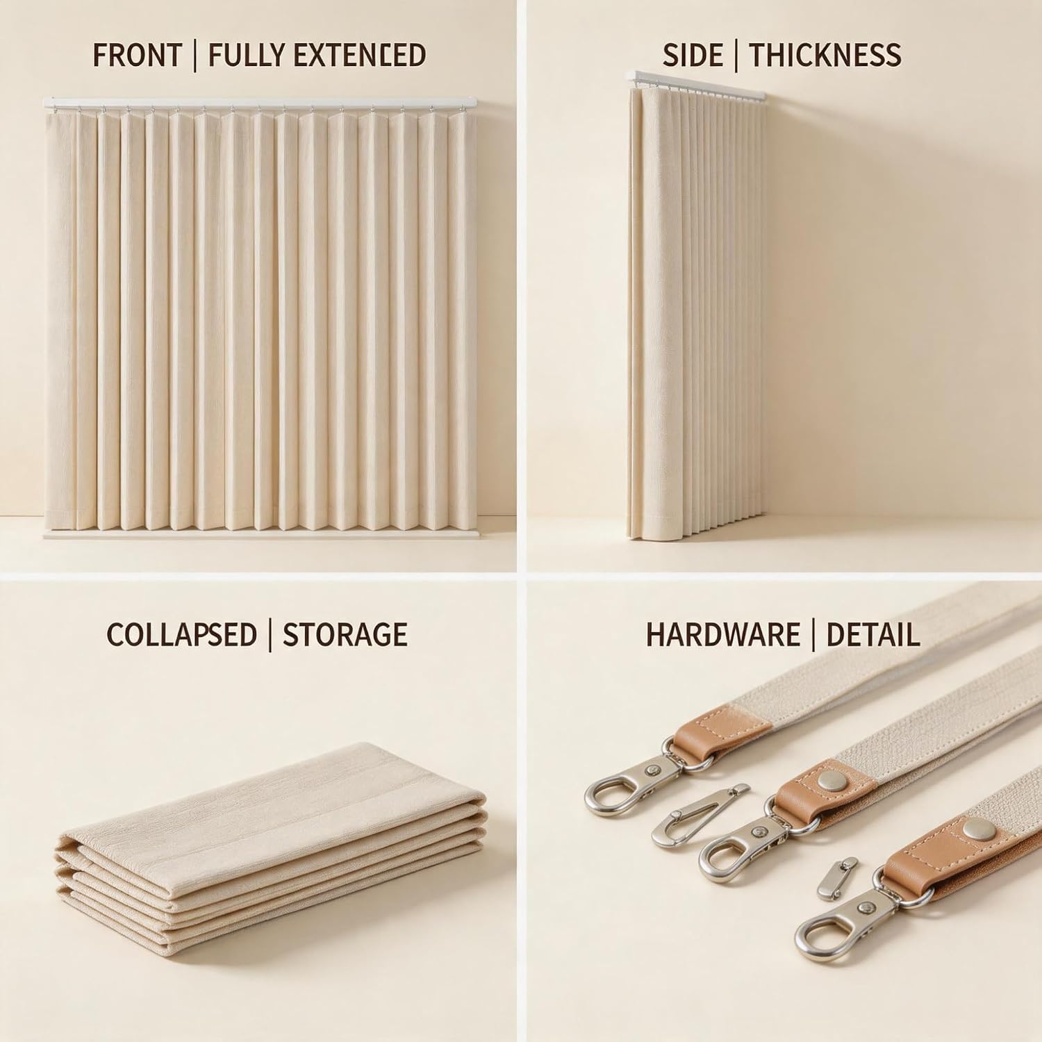 No Drill Door Curtain for Doorway Privacy - 98% Blackout Pleated Folding Closet Door Replacement with Tension Rod, for Pantry, Laundry Room & Bedroom, Beige(50x110cm/19.7x43.3)
