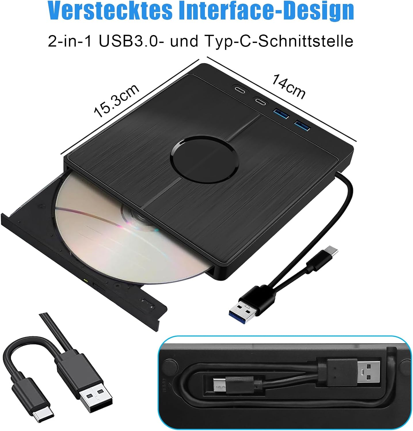 Внешний CD-привод для ноутбука, DVD, внешний USB 3.0 с SD/TF, внешний DVD-привод для компьютера, для MacBook, для Windows 11/10/8/7/XP/OS X/Linux
