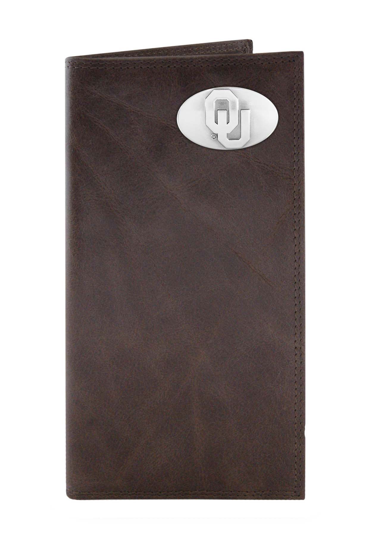 NCAA Oklahoma Sooners Brown Wrinkle Leather Roper Concho Wallet, One Size