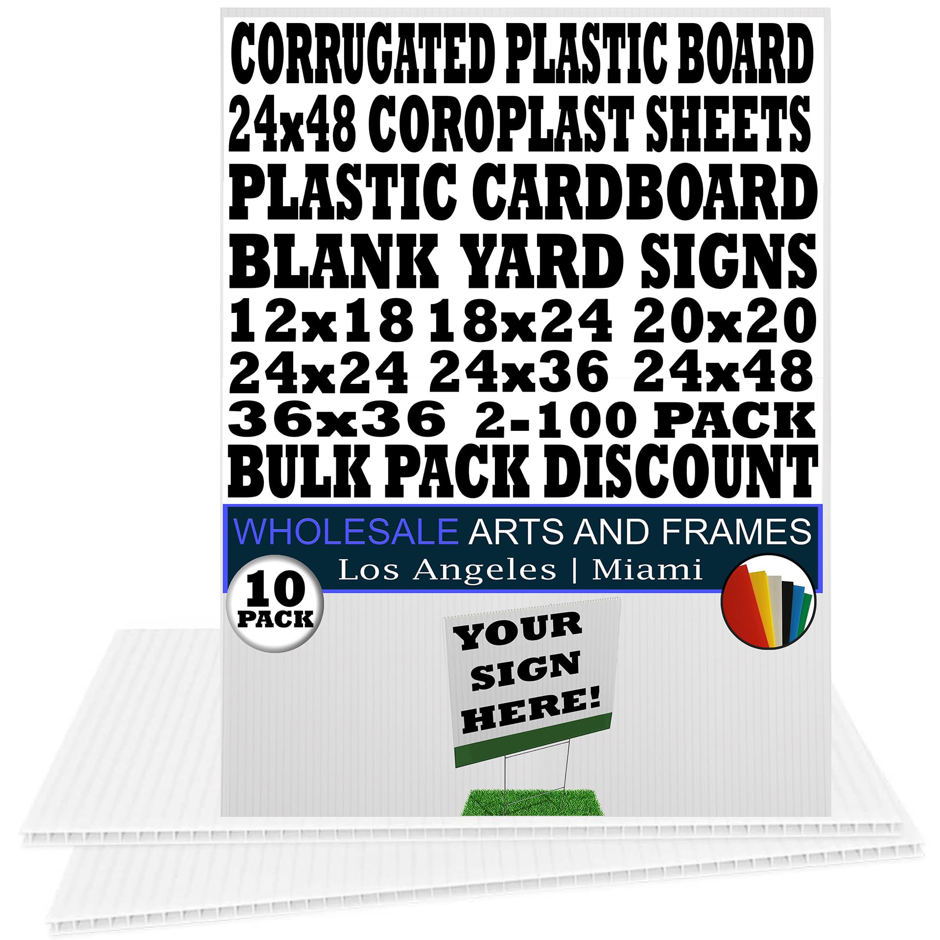 Lot De 8 Panneaux De Cour En Plastique Ondulé Avec Piquets 61 X 91,4 Cm Pour Extérieur, Garage, Vente Immobilière, Maison, Anniversaire, Déménagement, Pelouse, 4 Mm D'épaisseur, Surface Vierge Blanche