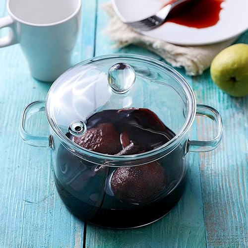 Miniatura 5 de Yardwe Juego de 2 utensilios de cocina de vidrio transparente, cazuela de vidrio con cuencos de vidrio cubiertos para horno para cocina