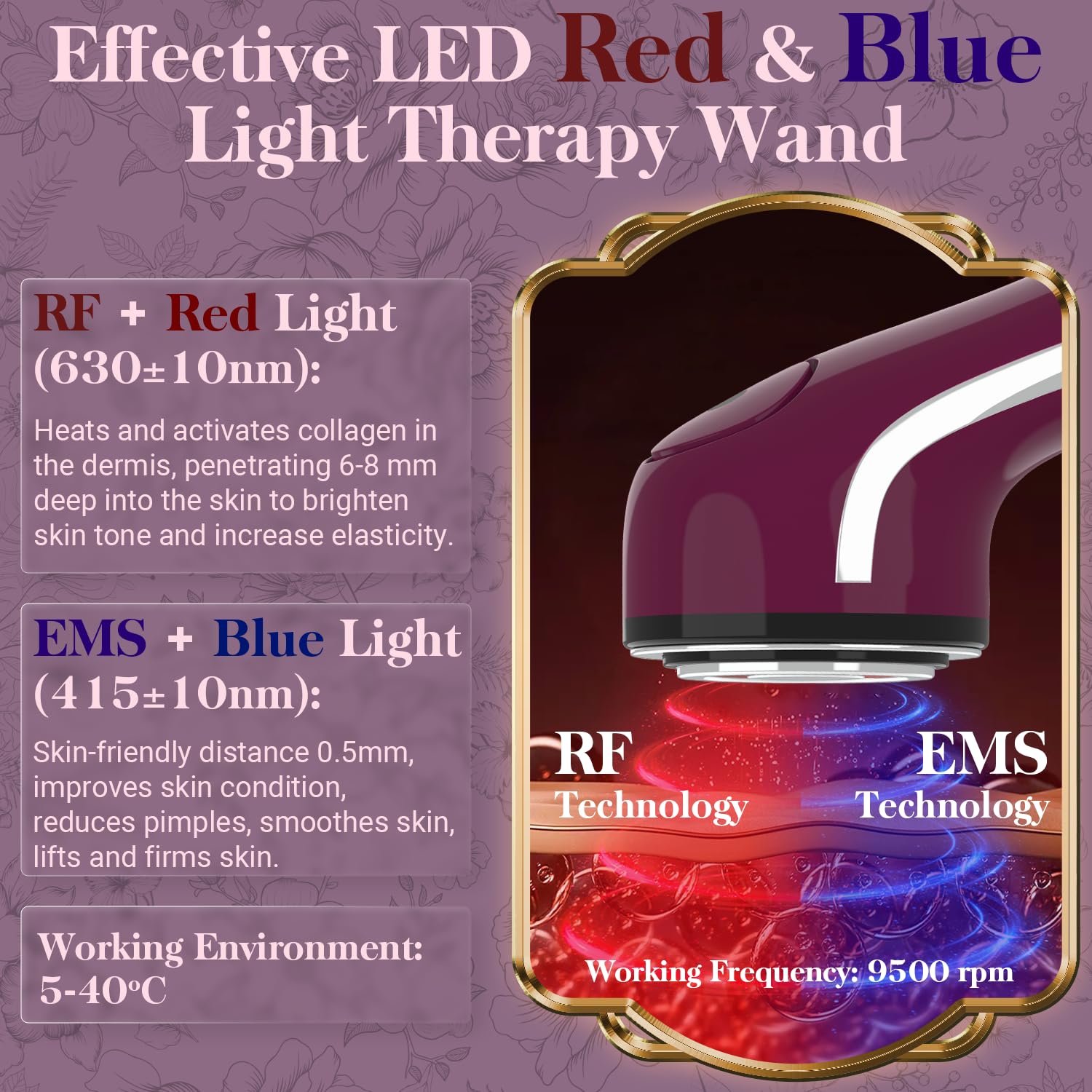Dispositivo de Micro-Corriente Fotónica Inteligente - UUPAS Dispositivo de Terapia de luz LED Rojo Azul para la Cara - Máquina Facial de Radiofrecuencia y Microcorriente EMS - Tensor de Piel, Lifting