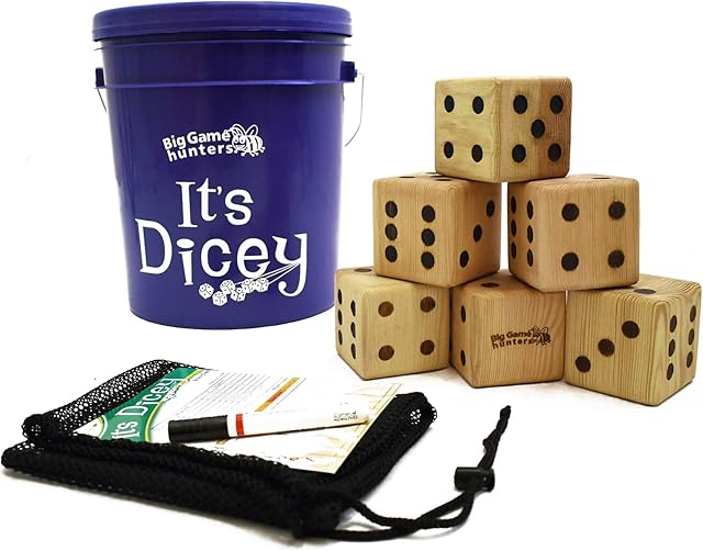 Its Dicey, Giant Dice Games for Kids, Six Large 9cm Wooden Dice with Wipe Clean Score Card, Jumbo Shaker and Handy Booklet Featuring Games to Play
