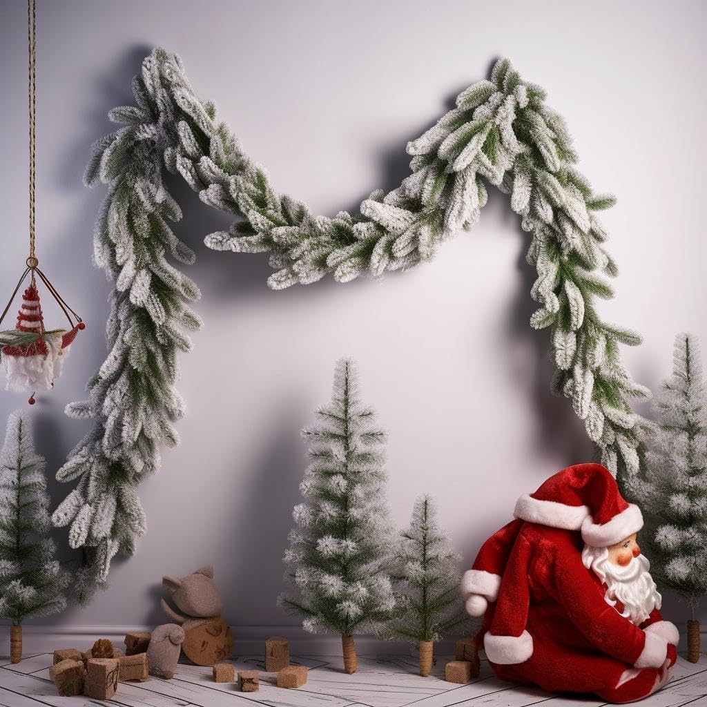 Christmas Garland Flocked Snow Pine Garland 78 inch Xmas Pine Tree Snow for Mantel Fireplace for Christmas Decorations (80 inch Dense Snow Garland) - Image 6