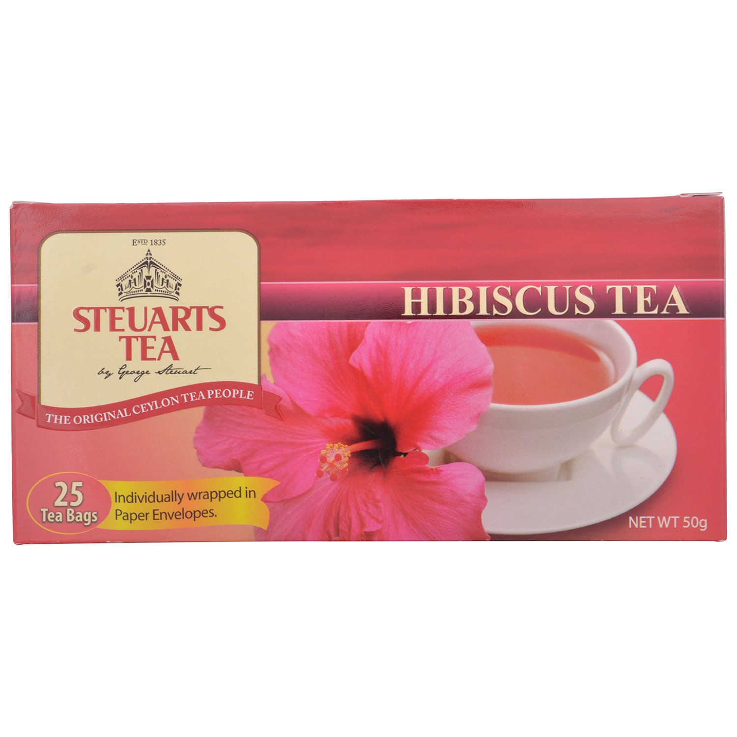 Steuarts Tea - Hibiscus Tea 25 Tea bags– 50g |Pure Natural Hibiscus Herbal Tea Bags | Caffeine Free | Traditional Healing