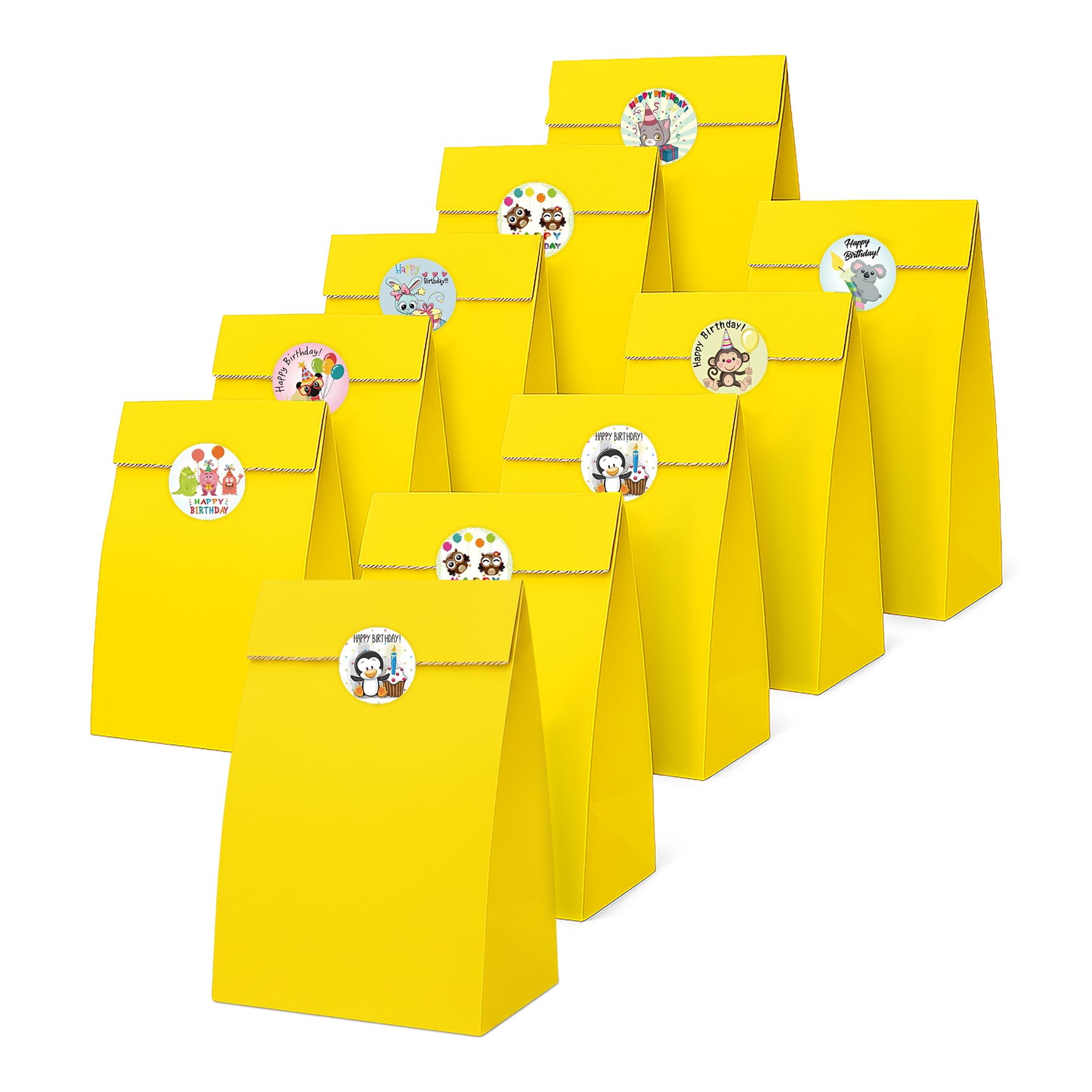 Thepaperbagstore 50 Yellow Paper Party Bags with Birthday Party Stickers