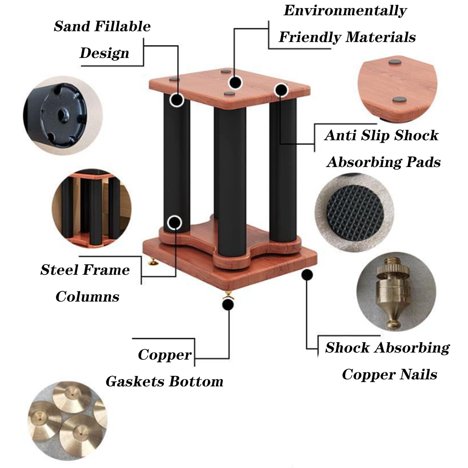 Set di supporti universali per monitor da studio, subwoofer e altoparlanti, 2 pezzi, 30 x 35 cm, riempibili, supporti da pavimento per altoparlanti da scrivania, altezza regolabile fino a 70 cm