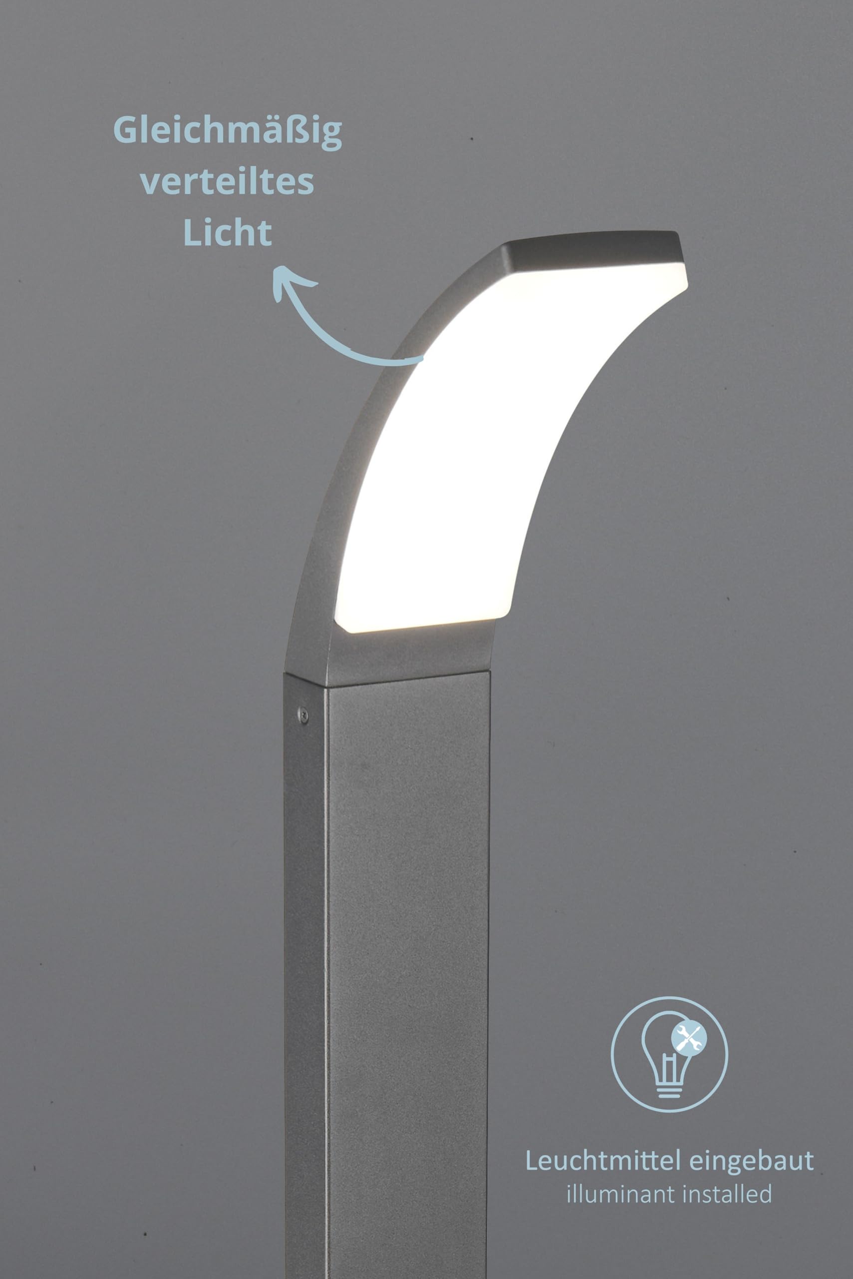 LED Pfosten Bea, Wegeleuchte Außenleuchte aus Druckguss Aluminium, 4000 Kelvin, IP44 Outdoor, Höhe 60 cm, Breite 12 cm, anthrazit