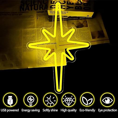 Miniatura 2 de Letrero de neón moderno de mediados de siglo para decoración de pared, luz de neón regulable, retro, estrella celestial, letrero luminoso de