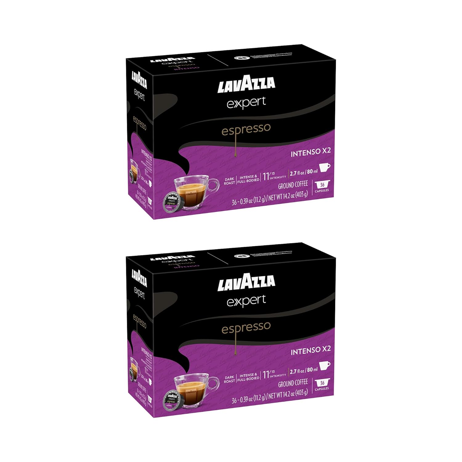 Lavazza Expert Espresso Intenso Double Shot Capsules, Dark Roast, Arabica and Robusta Blend, Compatible with Lavazza Classy Machines (72 Capsules)