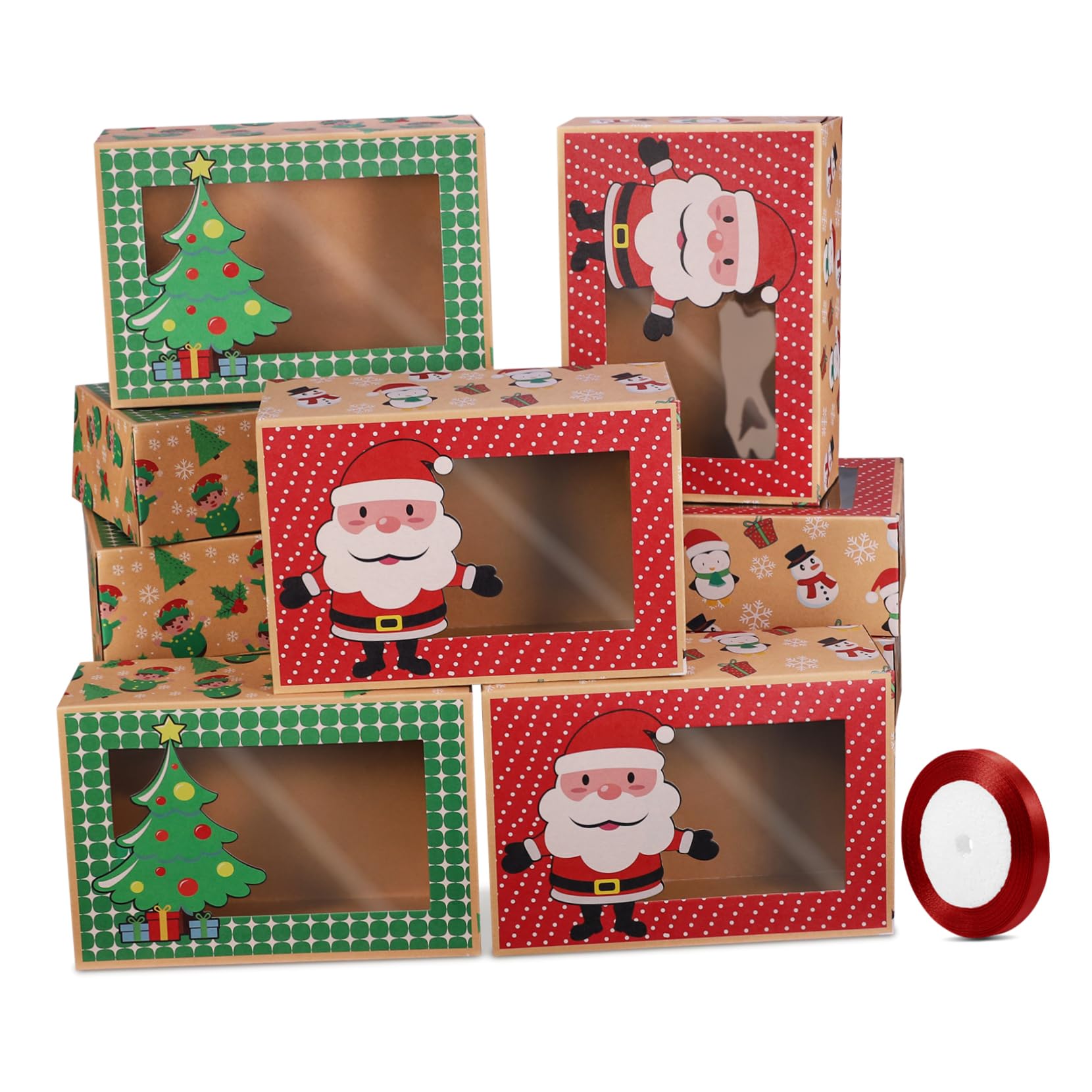 BESTYASH 12pezzi Scatole per Cupcake Natalizie Scatole per Biscotti per Torte per Pasticceria Contenitori per Cupcake Regalo Natalizie Porta con Nastri