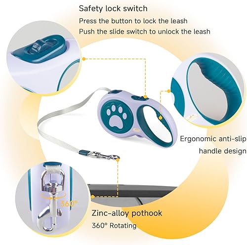 Miniatura 3 de Correa retráctil resistente de 16 pies para perros, correa de paseo para perros con asa antideslizante, dispensador, bolsas de basura, freno con una