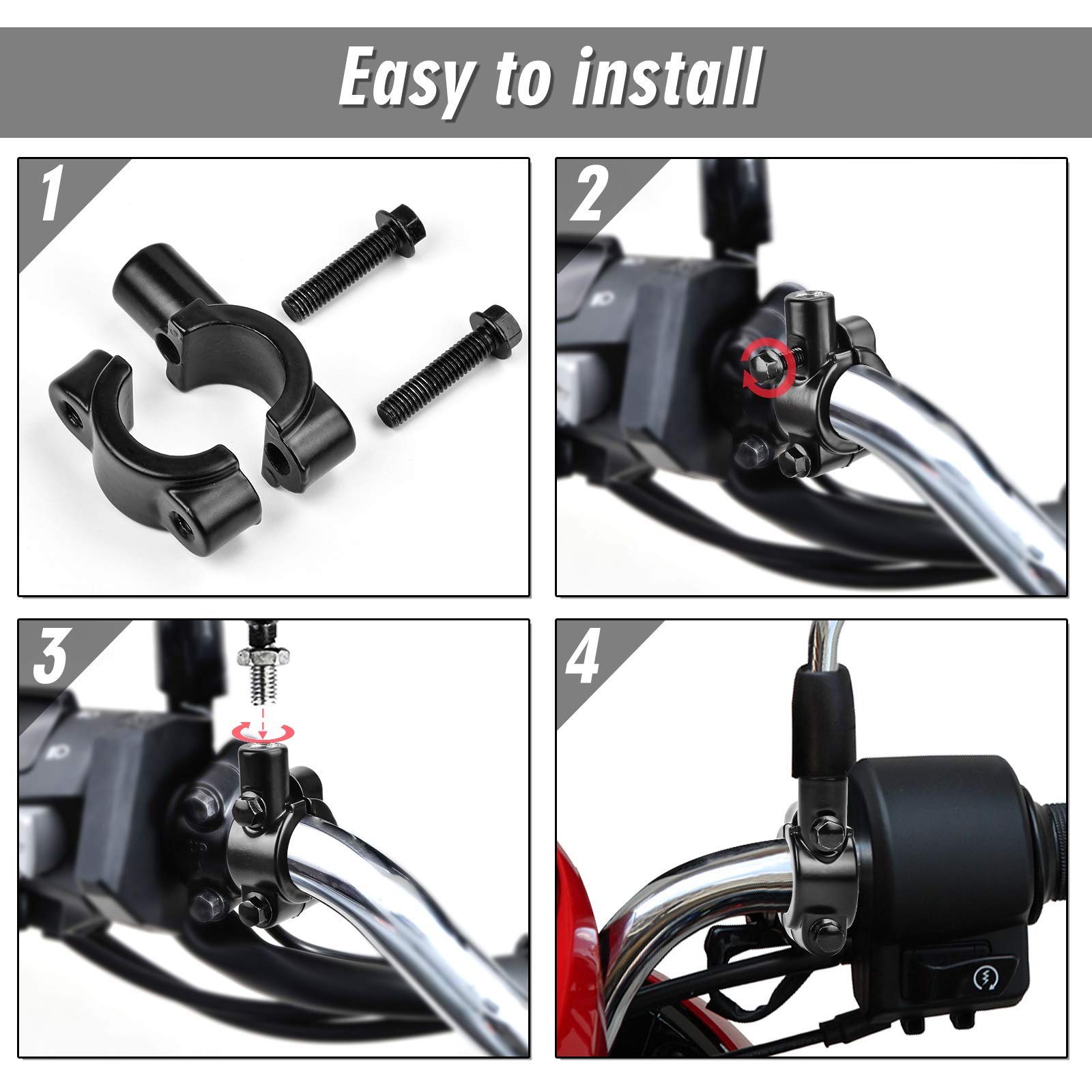 Supports Miroir Moto Aluminium Noir - Pour Guidon 22mm | Rétroviseurs 10mm | Lot De 2