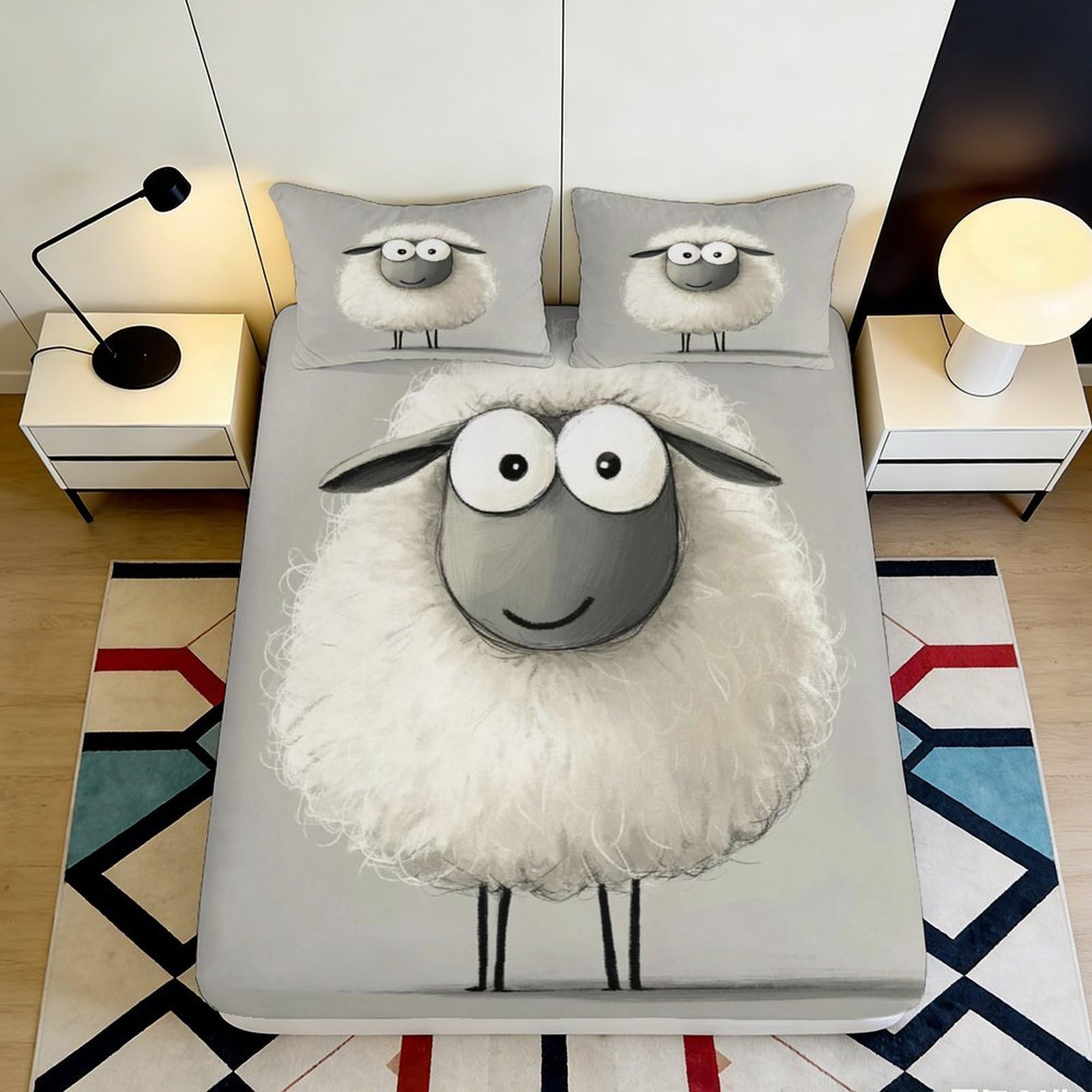 Jqzkxnhpbr Style-2 3D Printed Cartoon Sheep Fitted Sheet Microfiber Soft Anti-Slip Bed Cover For Bedroom Guest Room Mattress Decor 90X200x25cm