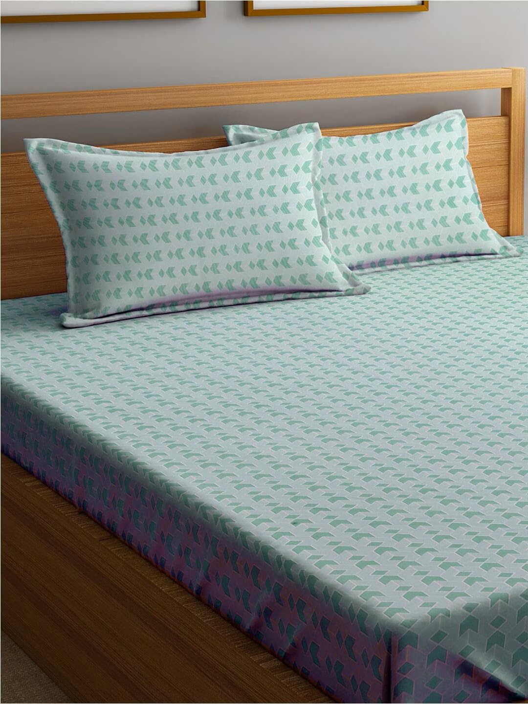 DECOMIZER XL Microfiber Soft Cotton Queen Bedsheet for Double Bed, Queen Size 90 Inches X 100 Inches, 230 X 250 cm with 2 Large Size Pillow Covers Without Joint - Green Arrow