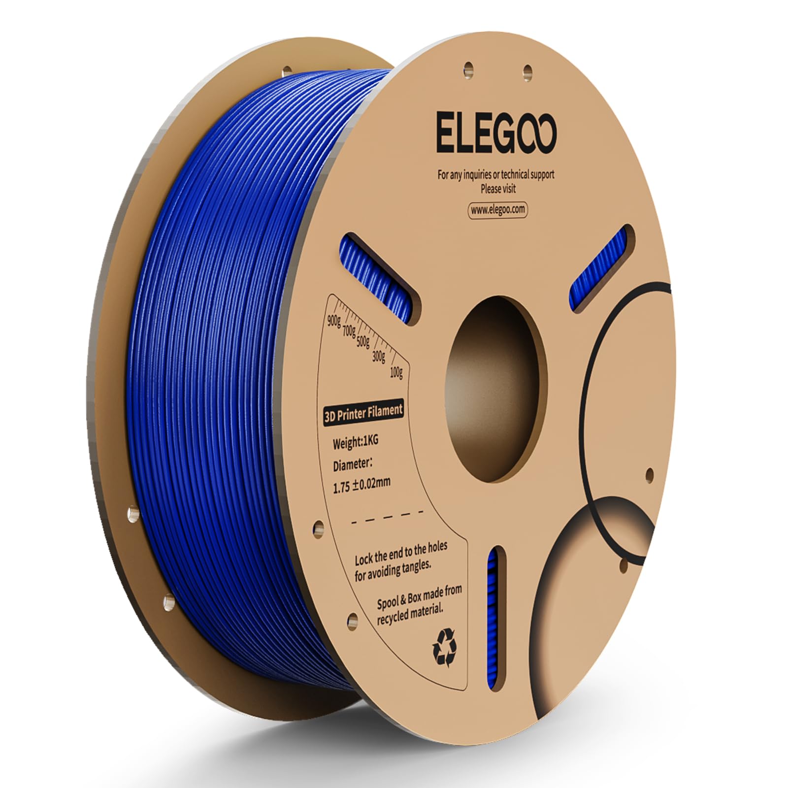 ELEGOO PLA 3D Printer Filament 1.75mm, Dimensional Accuracy +/- 0.02 mm, Filament 3D Printing Materials Blue 1KG