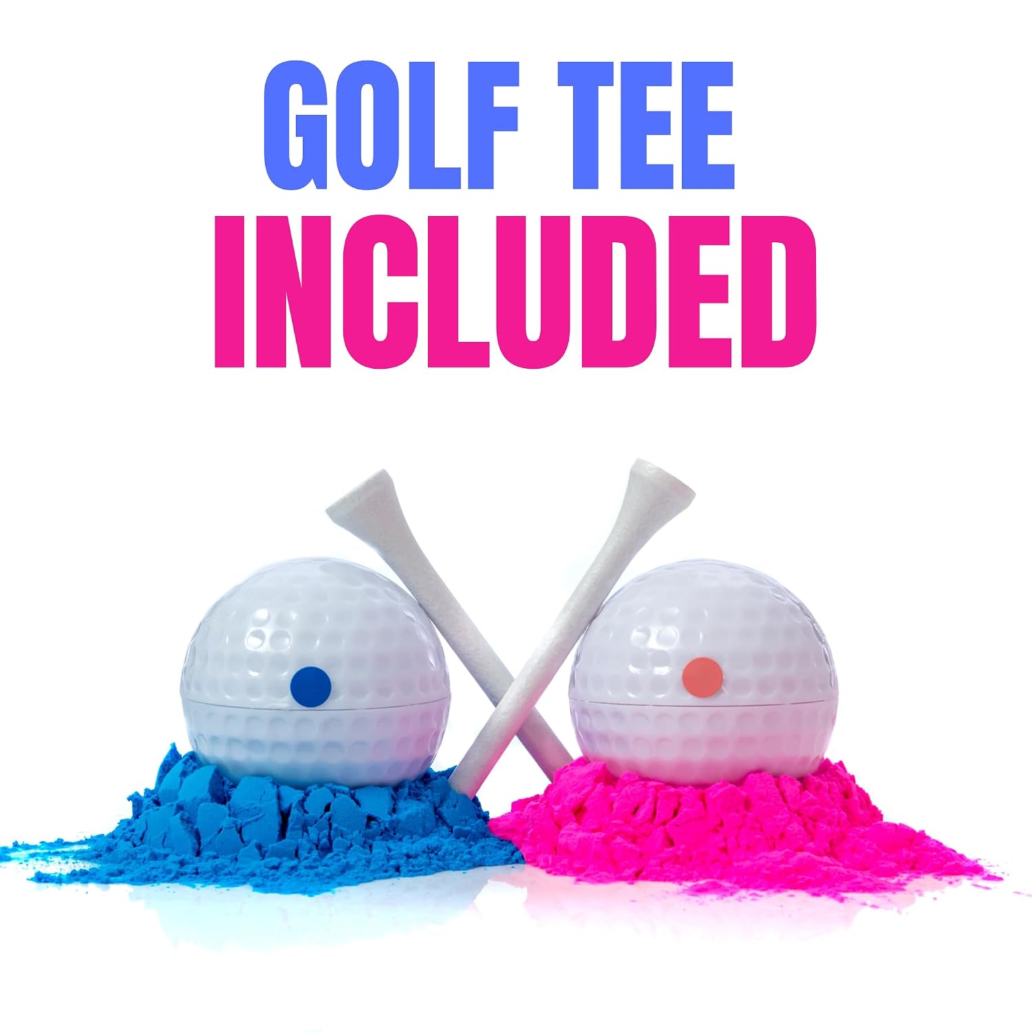 Gender Reveal Golf Balls Exploding Set - 2 Balls - (1 Pink & Blue) Plus Tees, Best for Golf Theme Gender Reveal Parties
