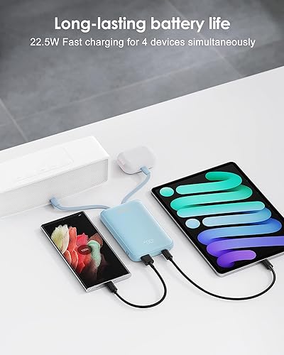 Miniatura 2 de Cargador portátil de 10000 mAh, batería portátil para teléfono celular con carga rápida PD de 22.5 W, cargador de teléfono compacto con cable
