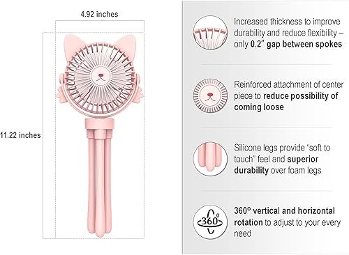 Miniatura 2 de Ventilador portátil para cochecito de bebé, ventilador USB recargable de mano y clip, accesorios para cochecito con luz nocturna (rosa)