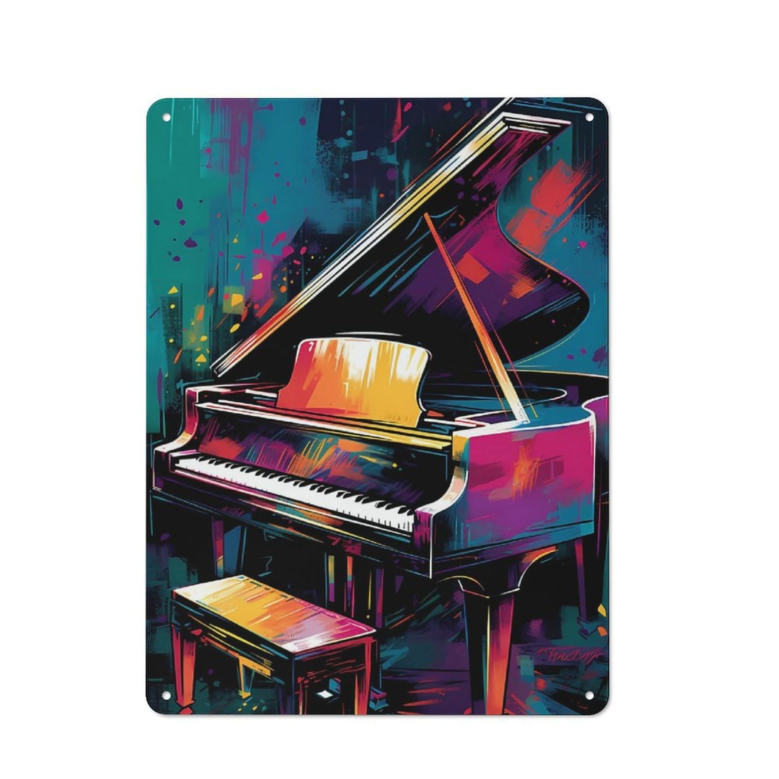 Junmoney Piano Instrument Industrial Metal Sign 40X30cm, Modern Retro Loft Wall Plaque For Workspace, Cafe, Hallway Or Garage