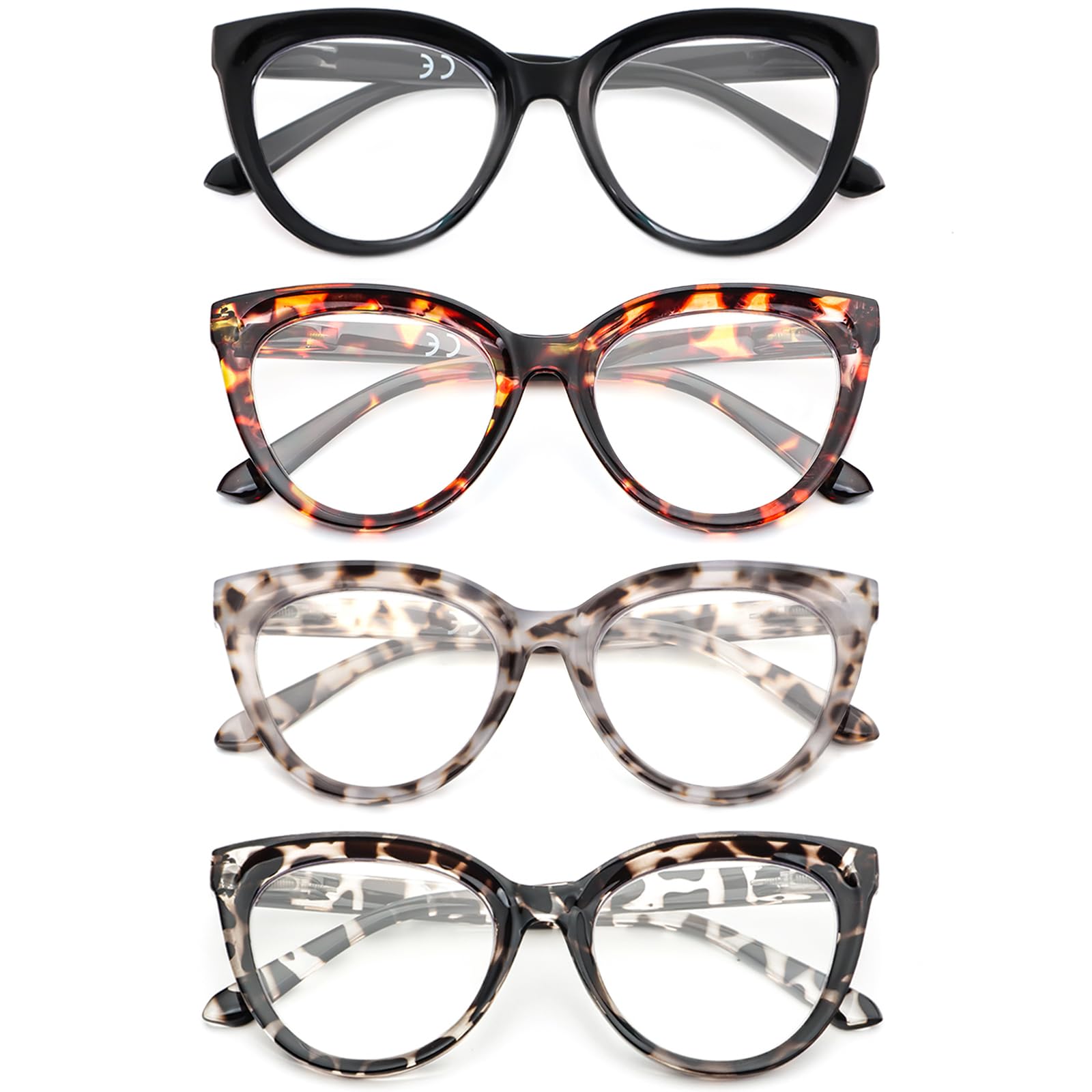 REAVEE 3 Pack Oversized Cat Eye Reading Glasses for Women men Thick Frame, Blue Light Blocking Readers Stylish Large Eyewear